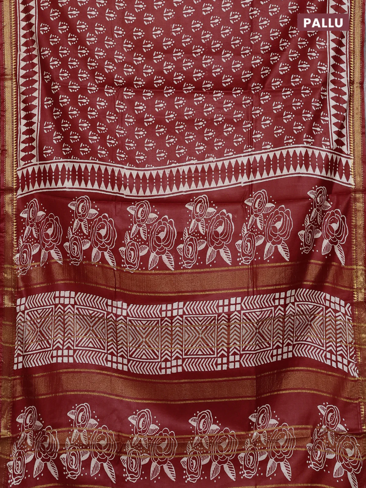 Semi bhagalpuri saree rust with allover prints and zari woven border - Image 3