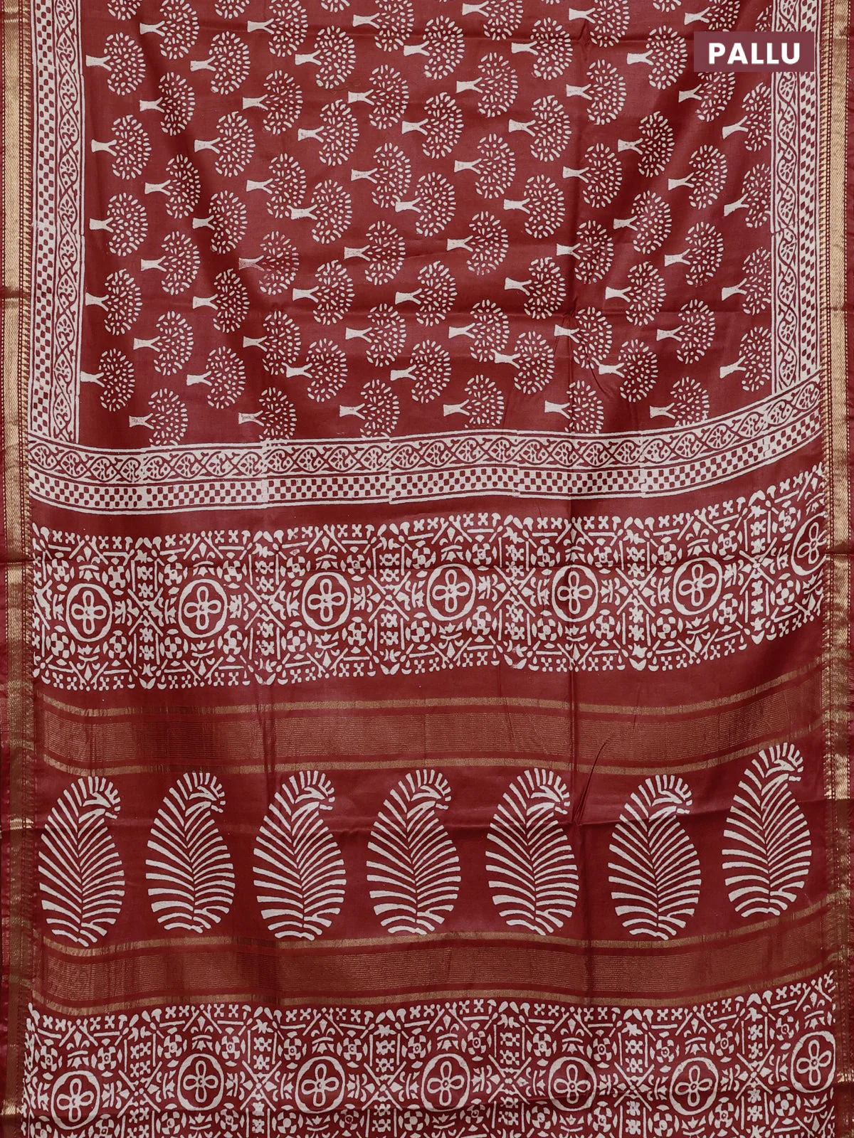 Semi bhagalpuri saree rust with allover prints and zari woven border - Image 3