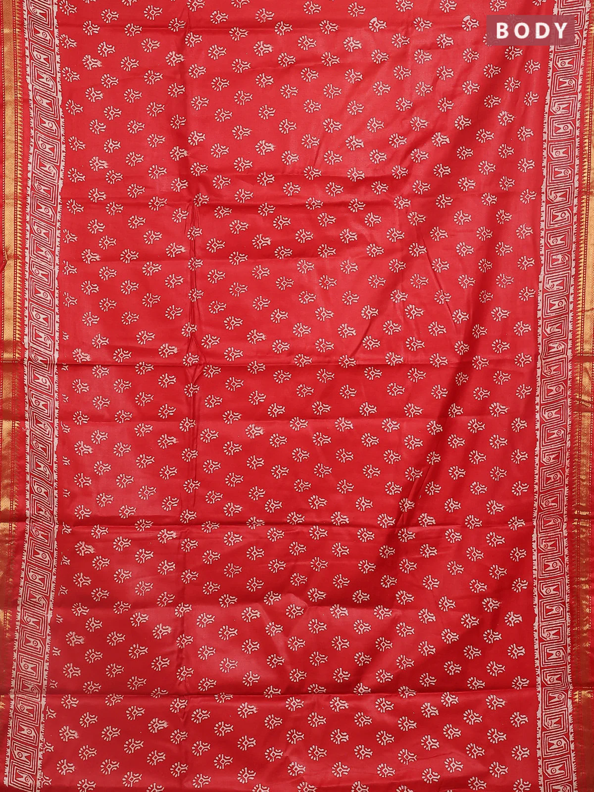 Semi bhagalpuri saree rust with allover prints and zari woven border - Image 2