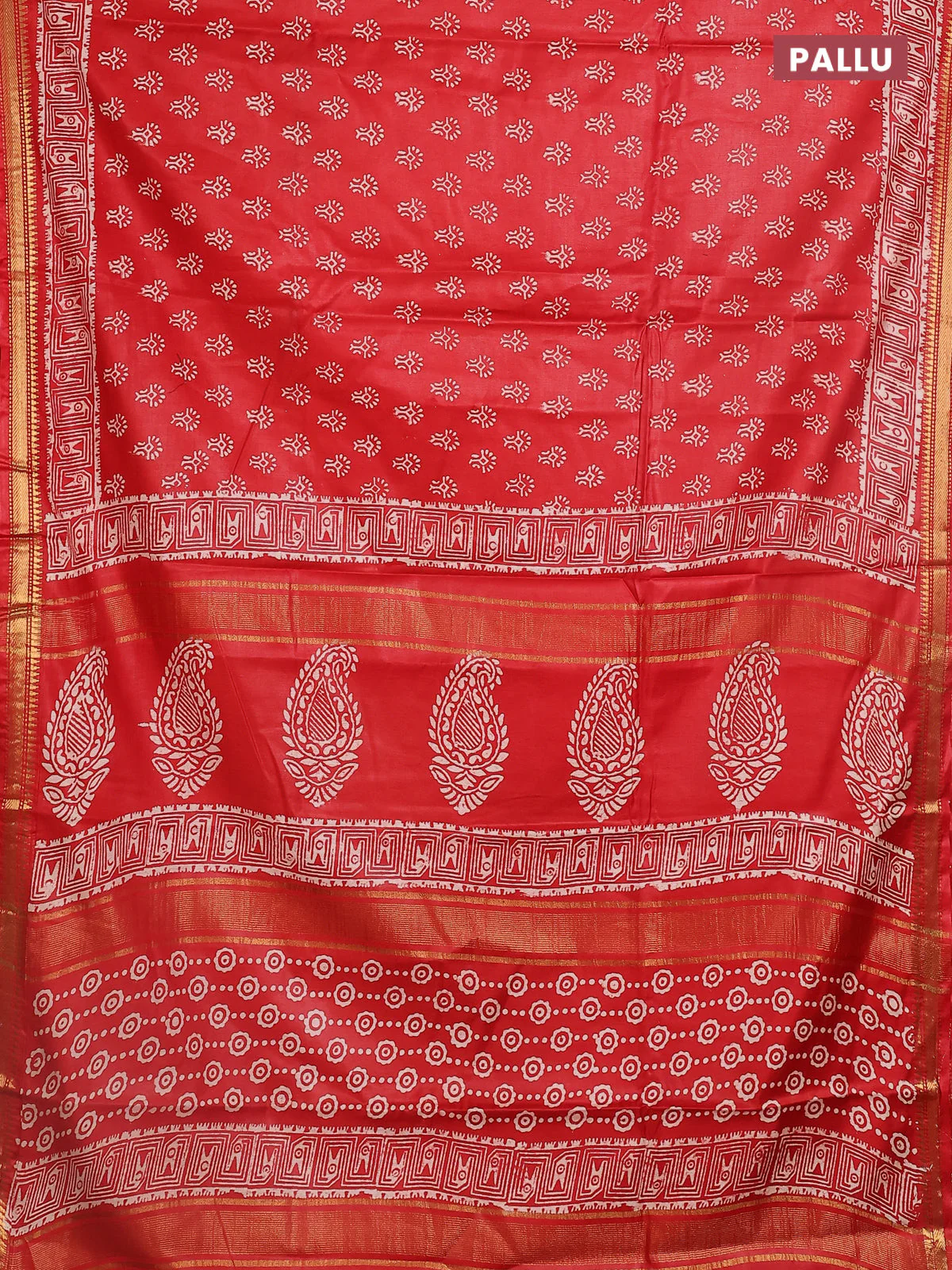 Semi bhagalpuri saree rust with allover prints and zari woven border - Image 3