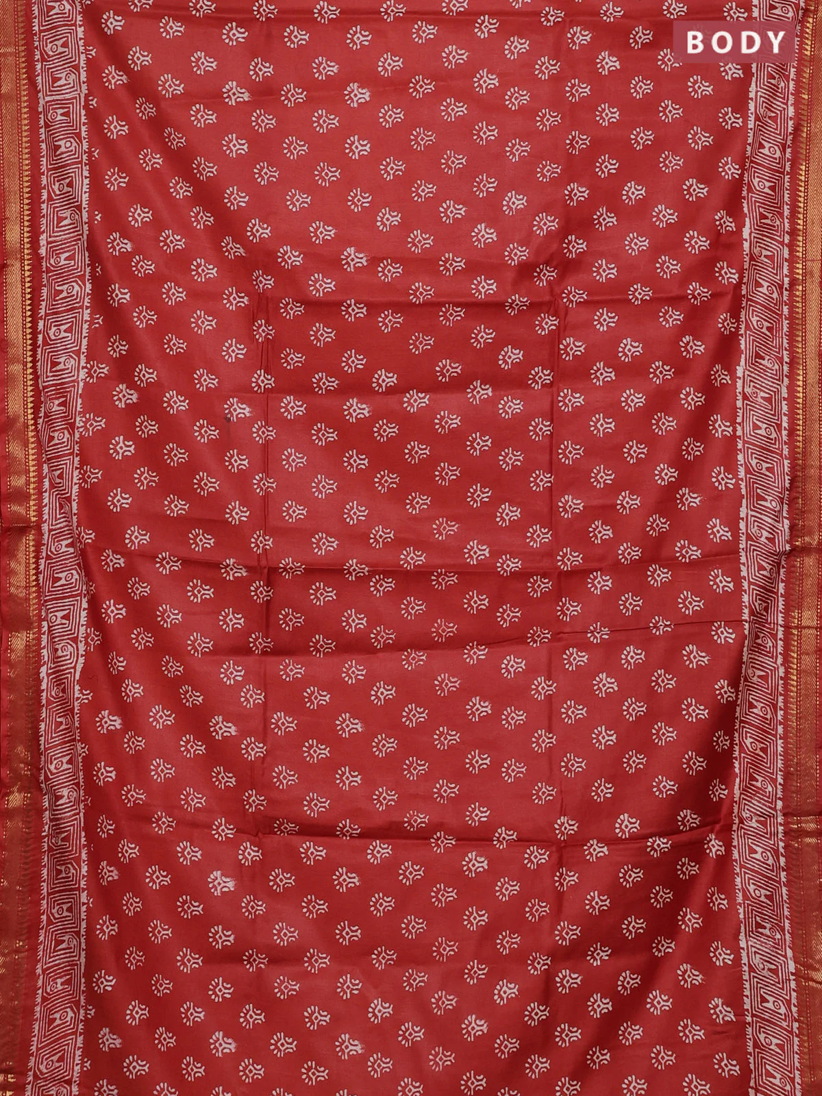 Semi bhagalpuri saree rust with allover prints and zari woven border - Image 2