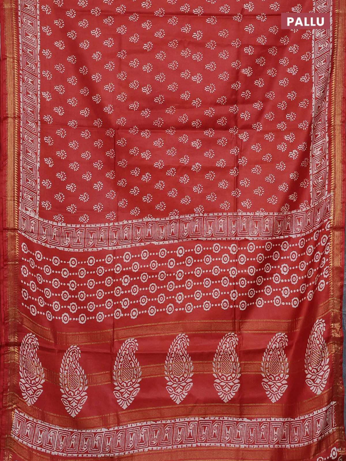 Semi bhagalpuri saree rust with allover prints and zari woven border - Image 3