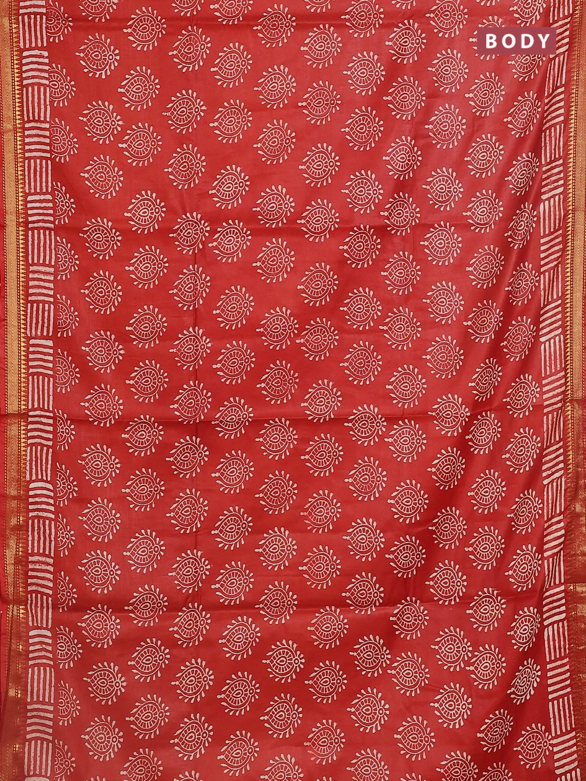 Semi bhagalpuri saree rust with allover prints and zari woven border - Image 2
