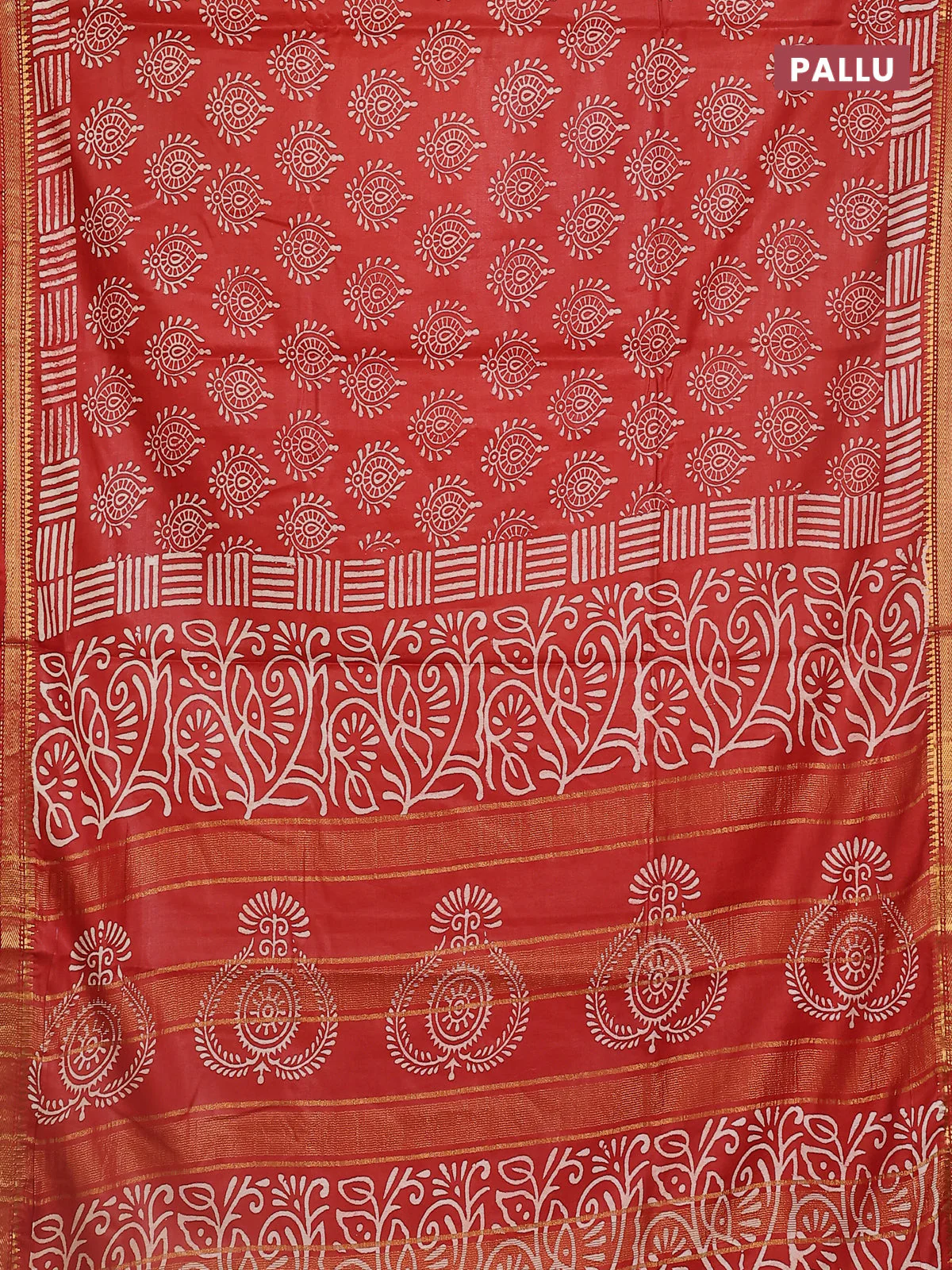 Semi bhagalpuri saree rust with allover prints and zari woven border - Image 3
