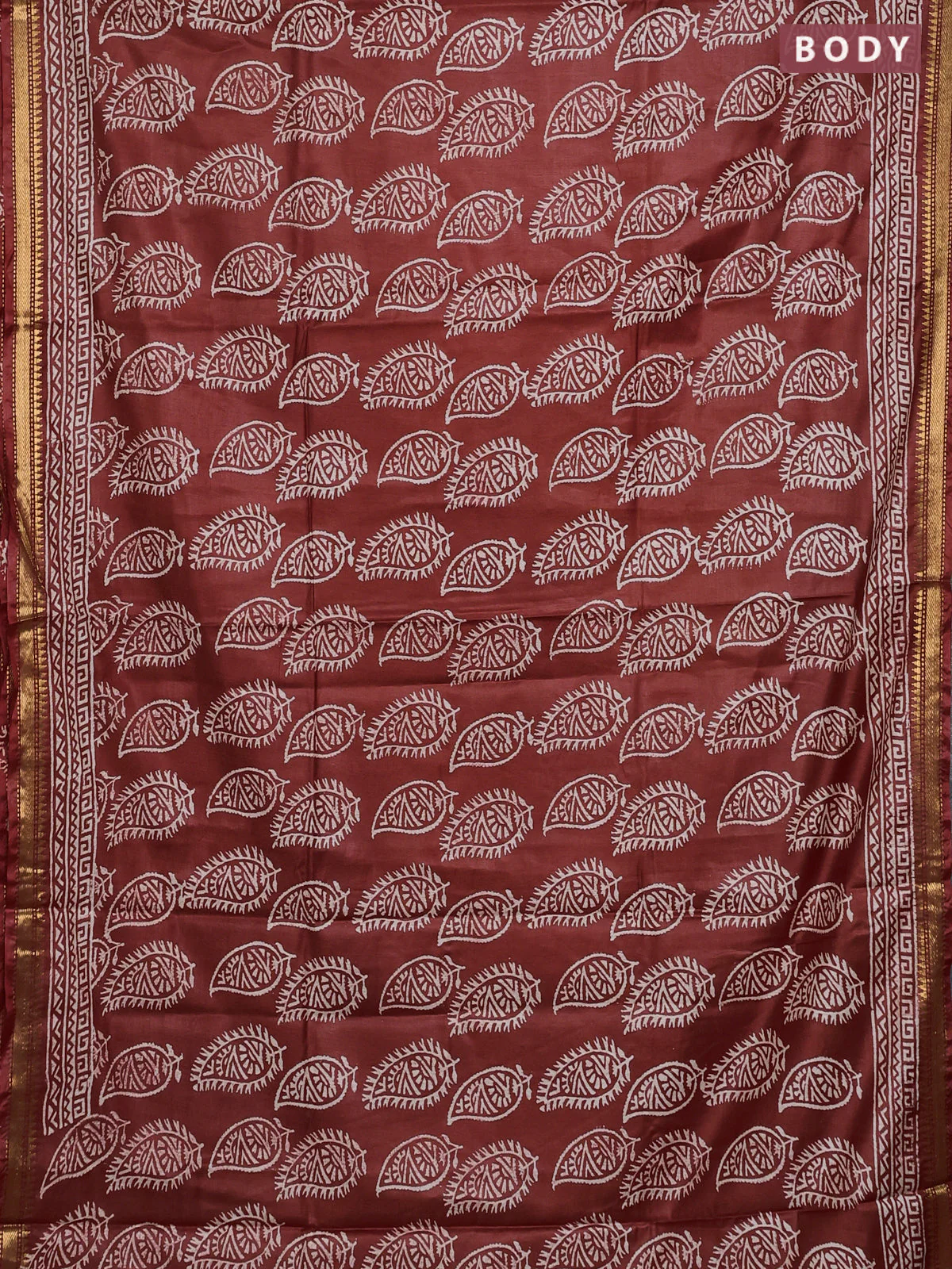Semi bhagalpuri saree rust with allover prints and zari woven border - Image 2