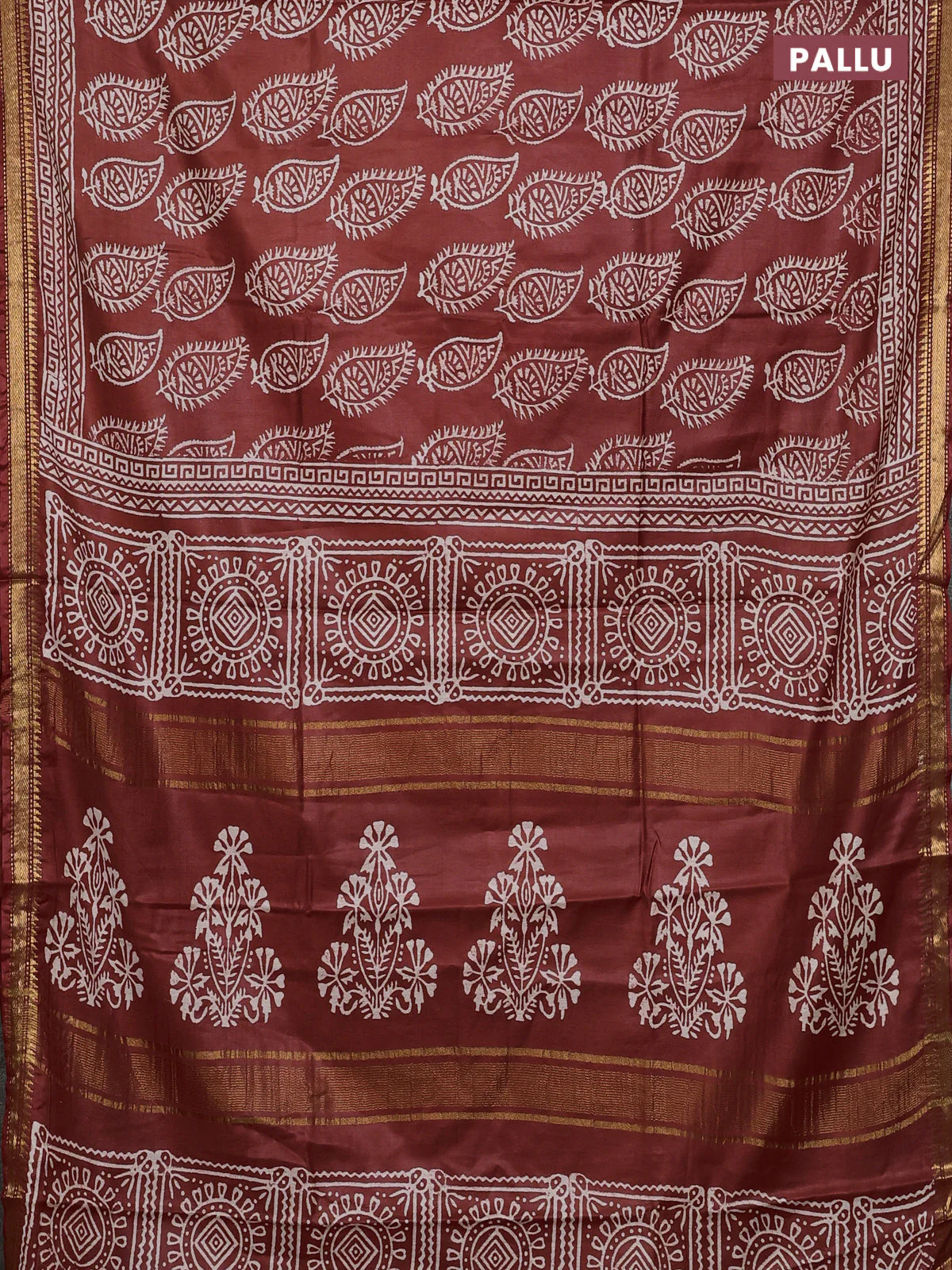 Semi bhagalpuri saree rust with allover prints and zari woven border - Image 3
