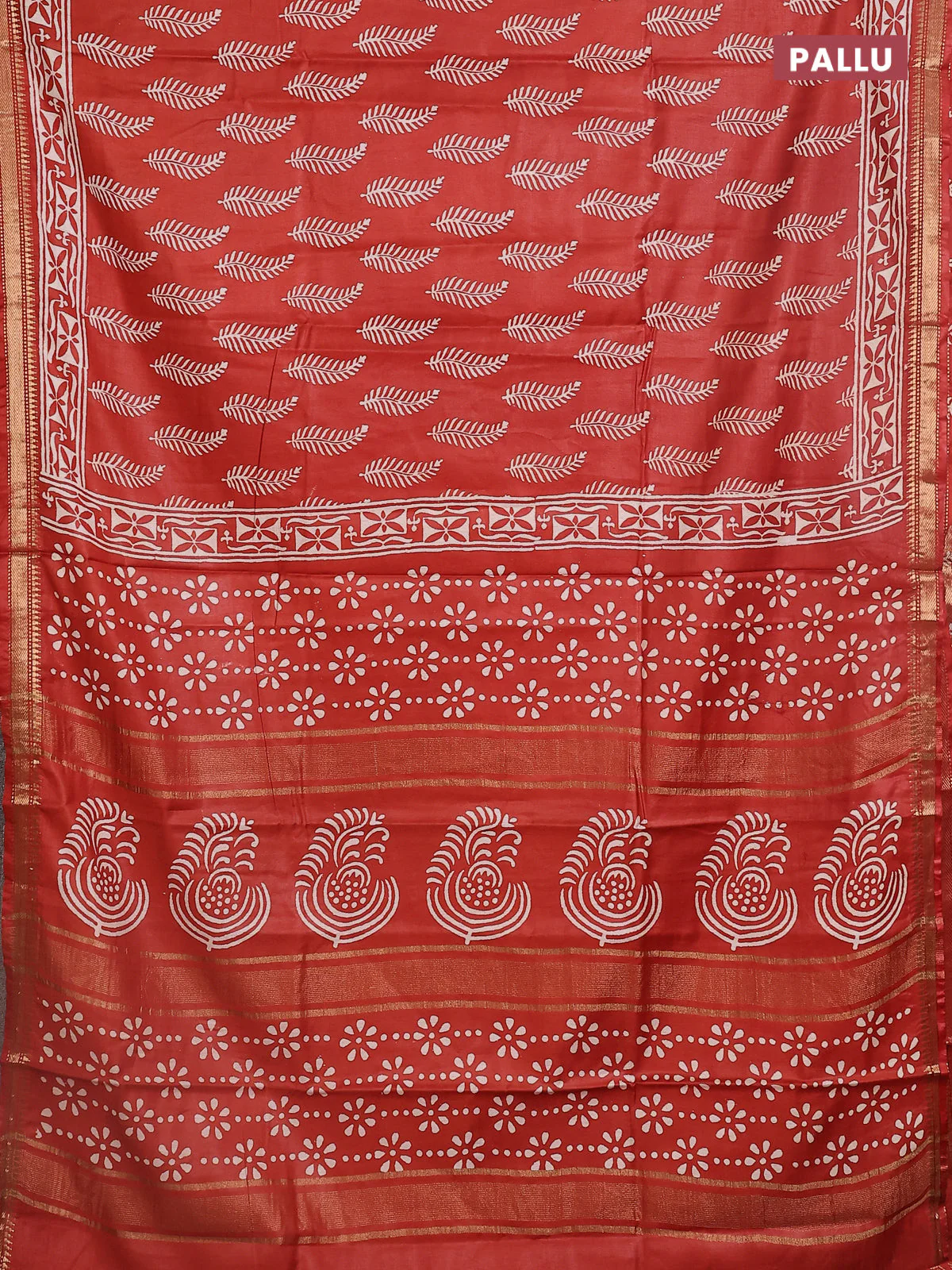 Semi bhagalpuri saree rust with allover prints and zari woven border - Image 3