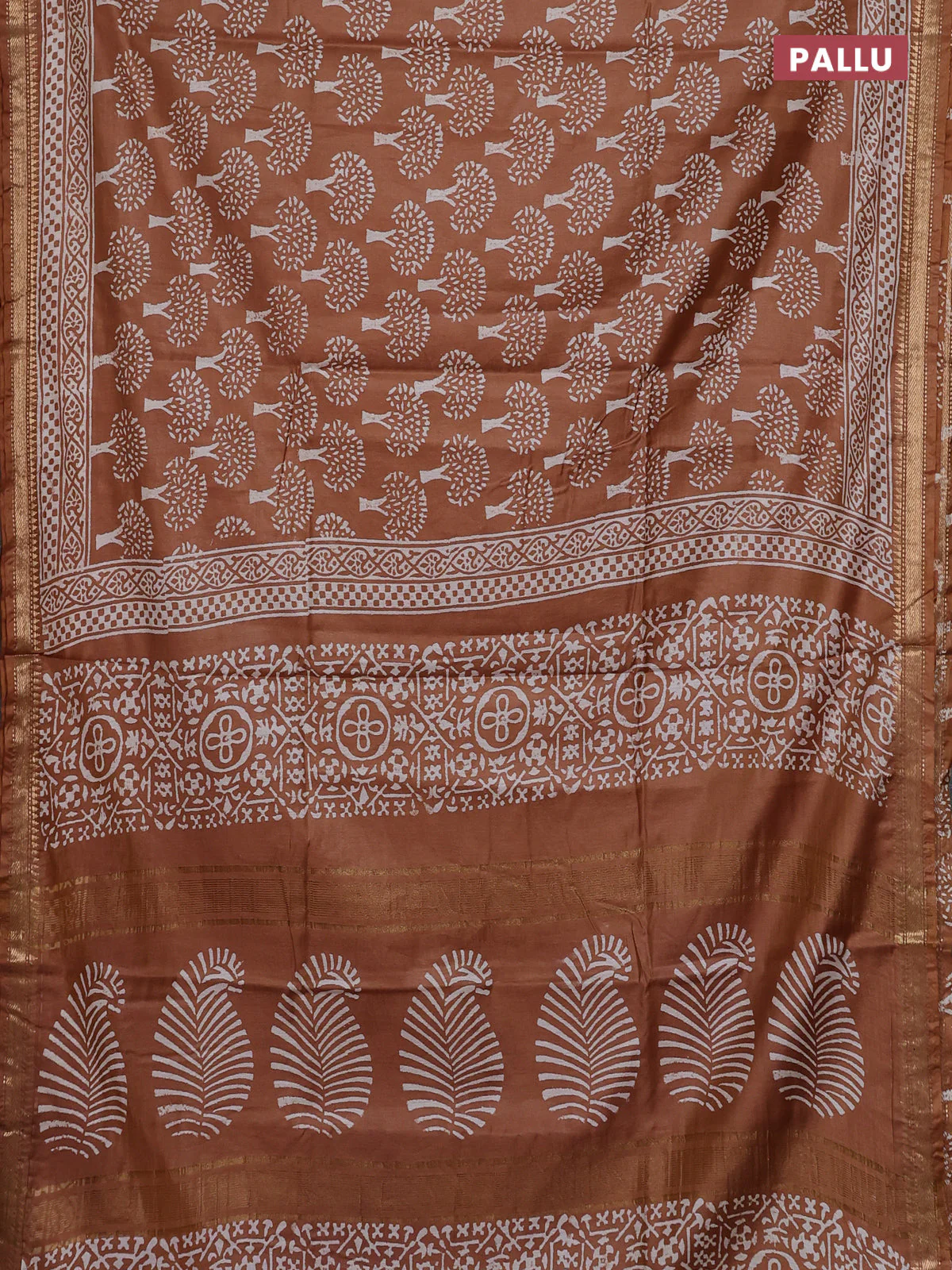 Semi bhagalpuri saree sandal with allover prints and zari woven border - Image 3