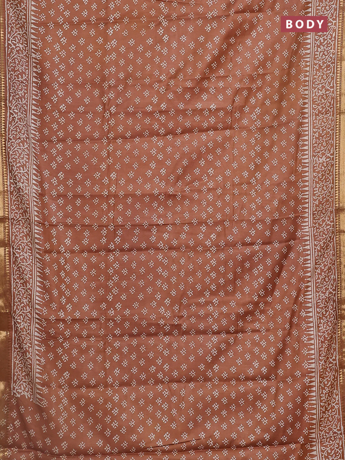 Semi bhagalpuri saree sandal with allover prints and zari woven border - Image 2