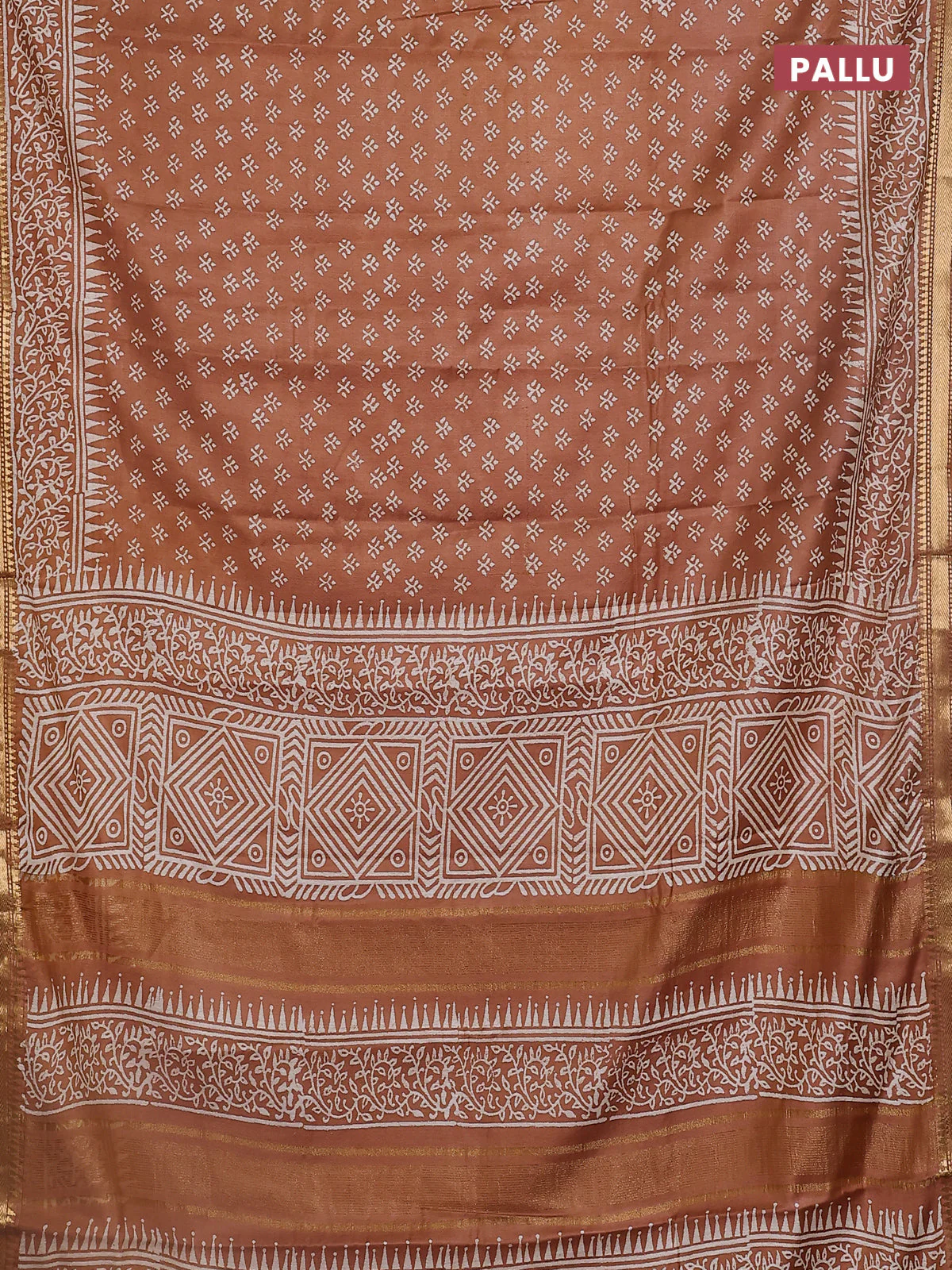 Semi bhagalpuri saree sandal with allover prints and zari woven border - Image 3