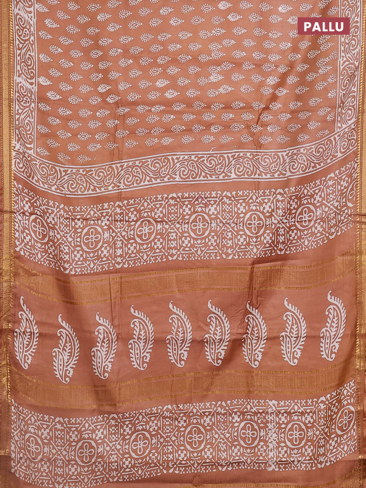Semi bhagalpuri saree sandal with allover prints and zari woven border - Image 3