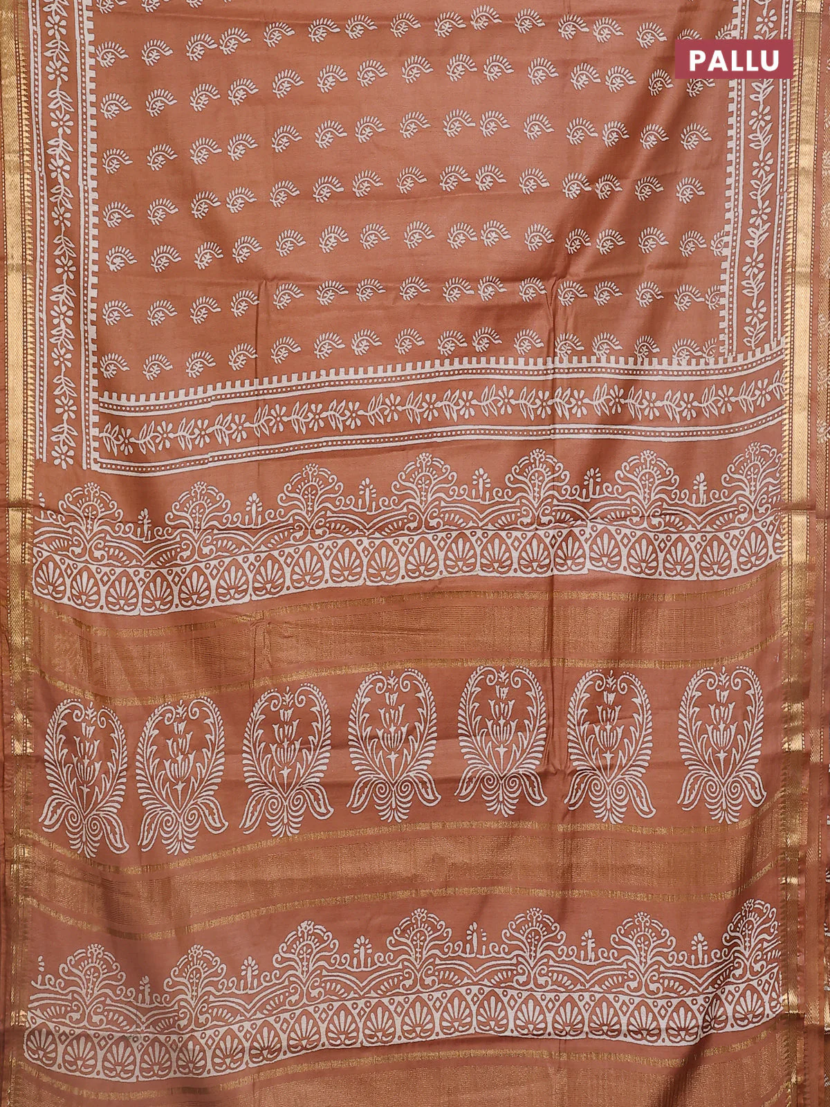 Semi bhagalpuri saree sandal with allover prints and zari woven border - Image 3