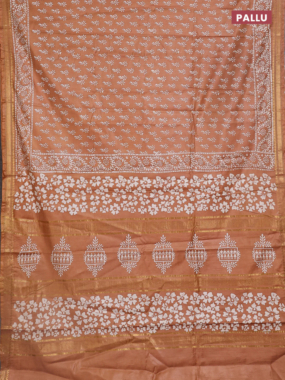 Semi bhagalpuri saree sandal with allover prints and zari woven border - Image 3