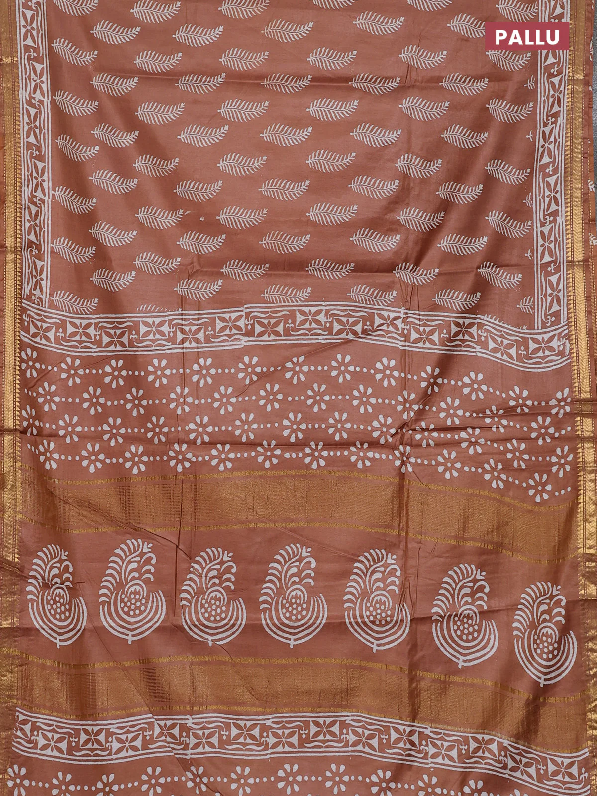 Semi bhagalpuri saree sandal with allover prints and zari woven border - Image 3
