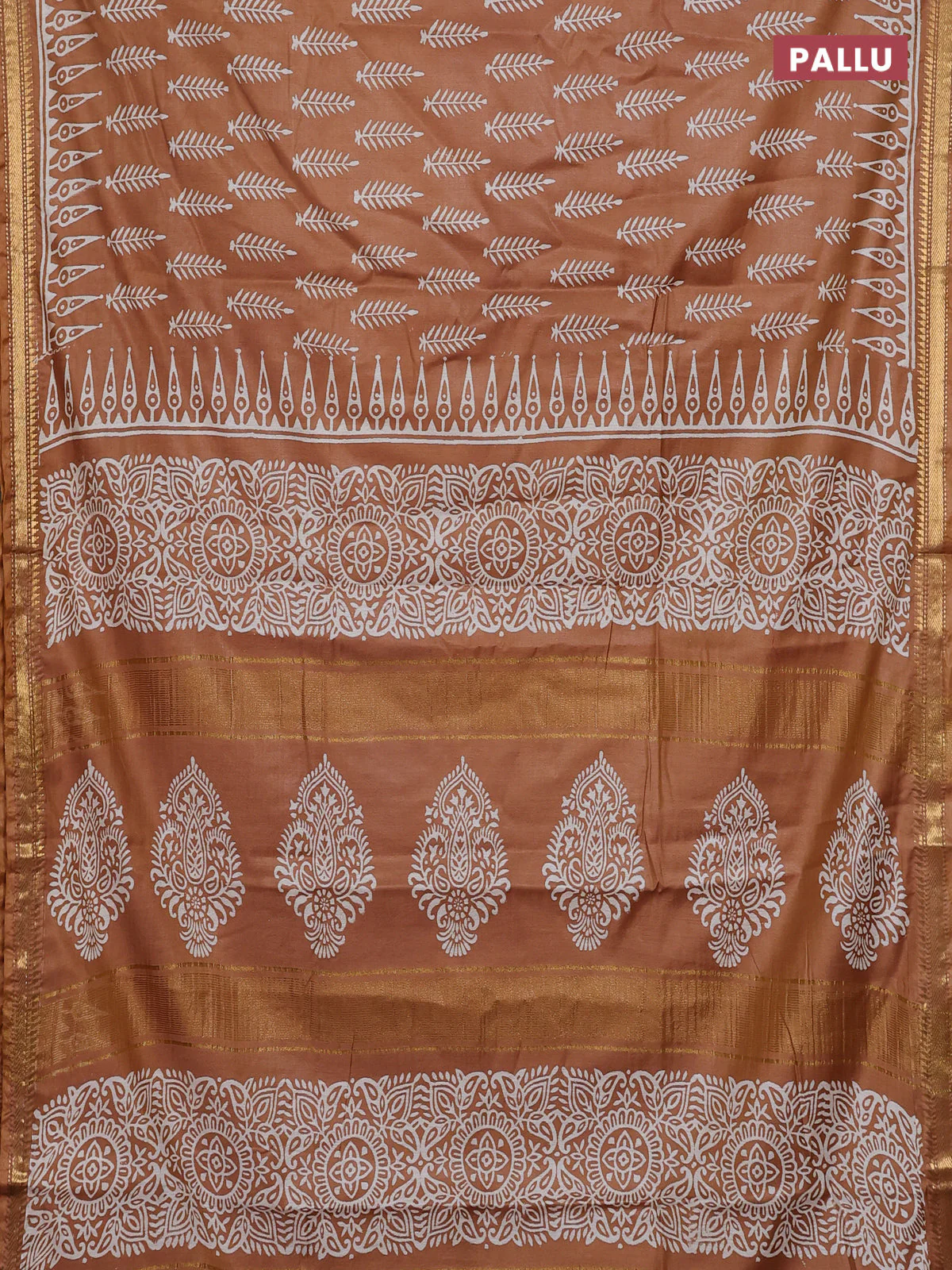 Semi bhagalpuri saree sandal with allover prints and zari woven border - Image 3