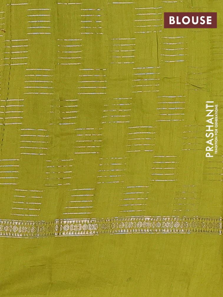Semi chanderi saree black and light green with allover zari weaves and embroidery border - Image 4