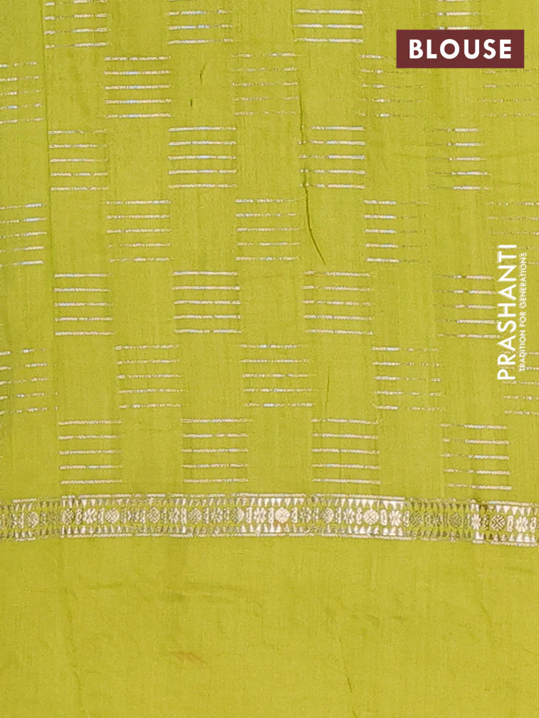 Semi chanderi saree black and lime green with allover zari weaves and embroidery border - Image 4