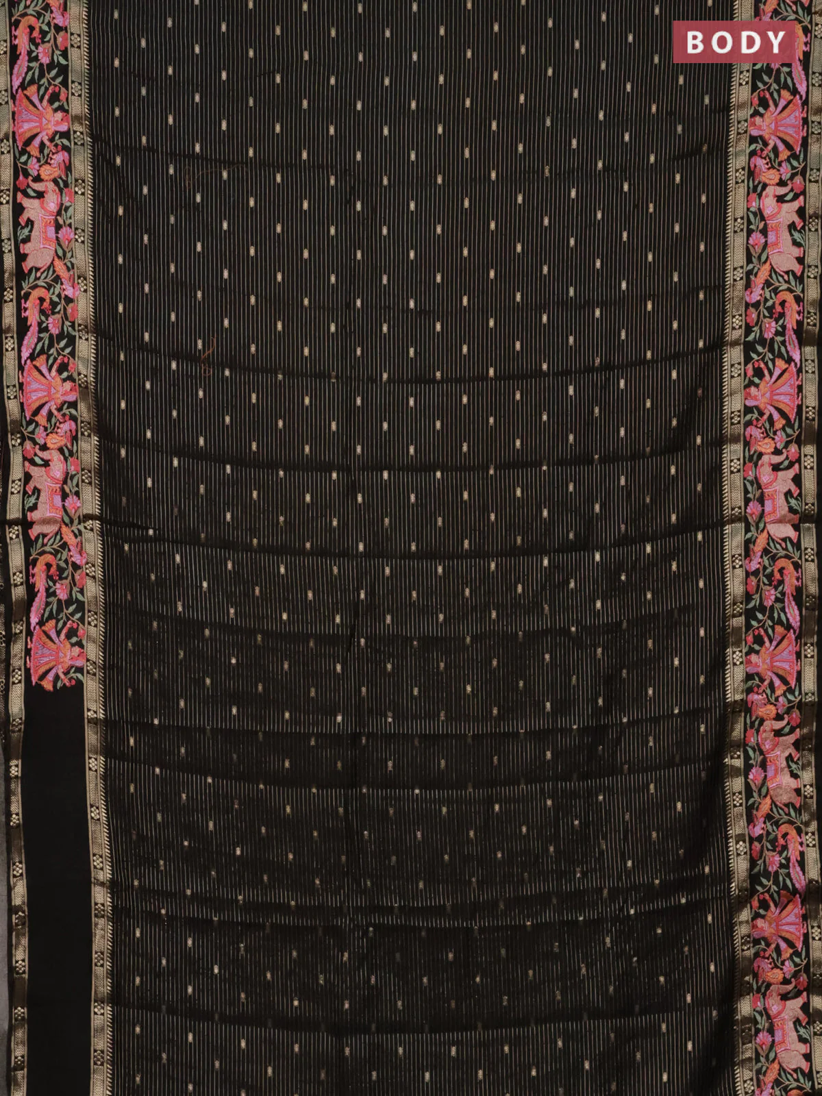 Semi chanderi saree black with allover zari weaves & buttas and embroidery border - Image 2