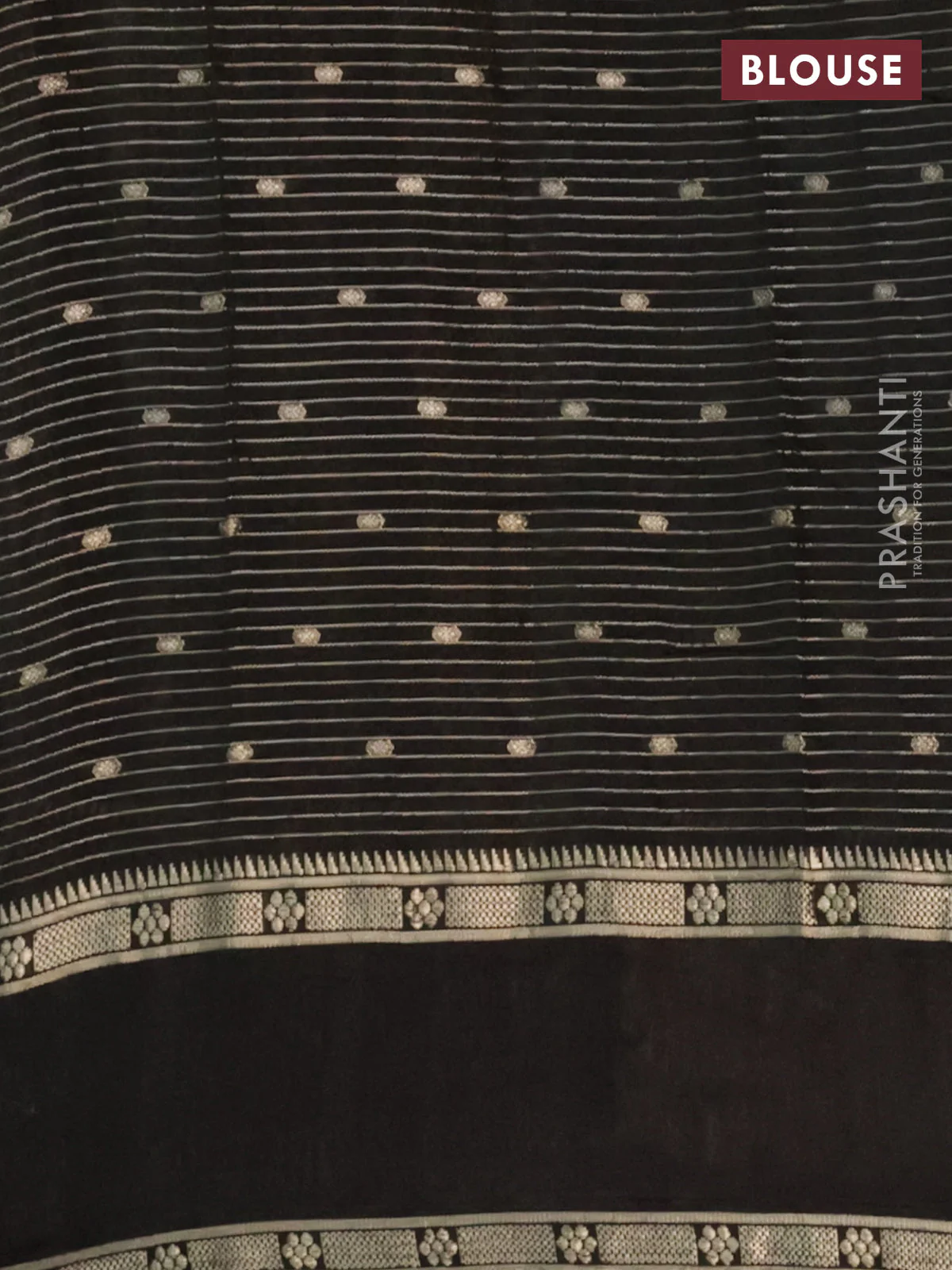 Semi chanderi saree black with allover zari weaves & buttas and embroidery border - Image 4
