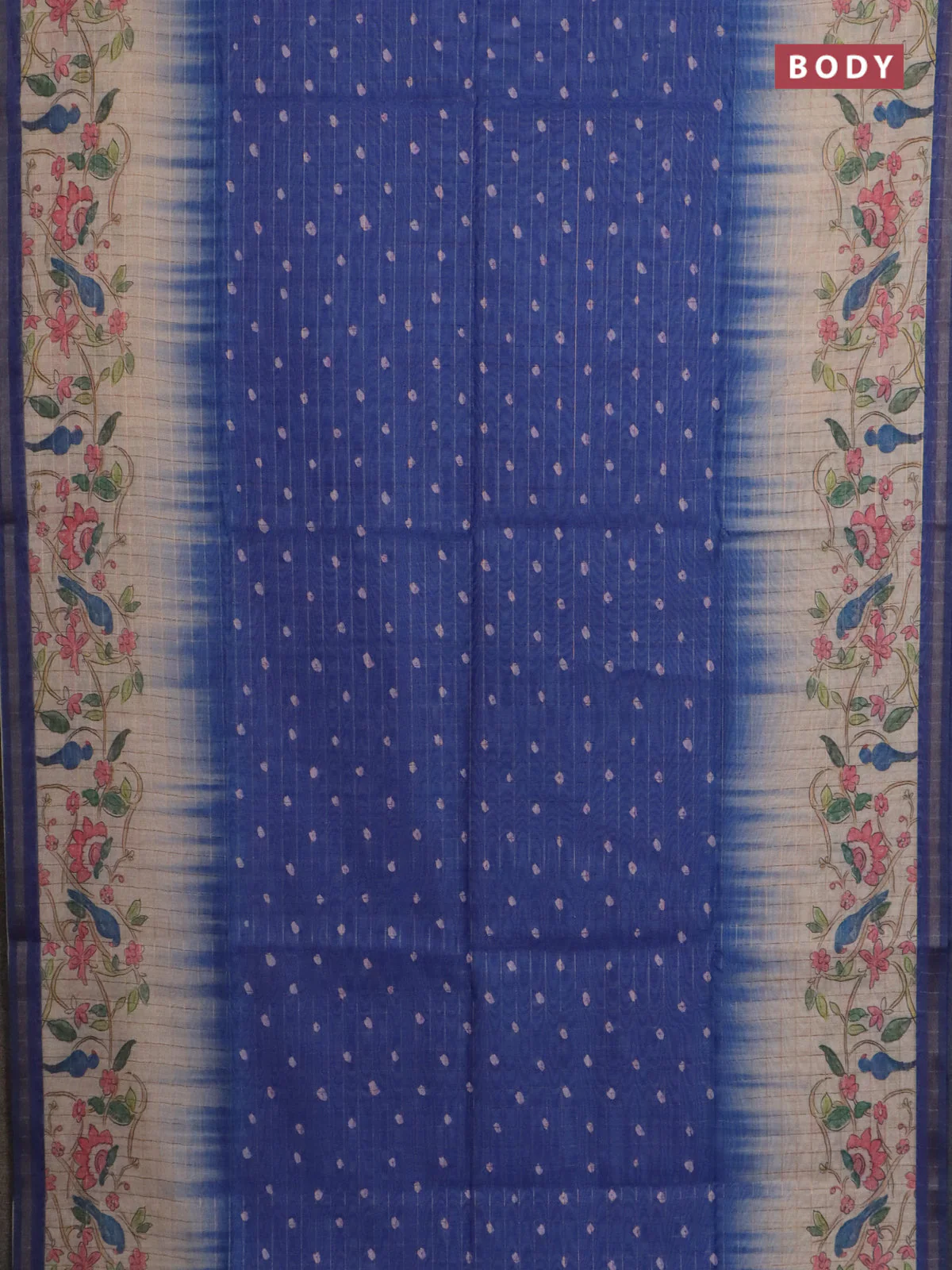 Semi chanderi saree blue and beige with allover zari woven checked pattern & bandhani prints and printed pallu - Image 2