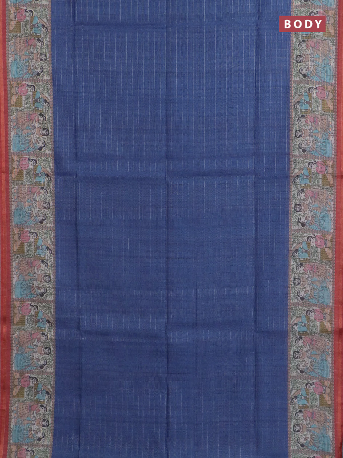 Semi chanderi saree blue and maroon shade with allover zari woven checked pattern and madhubani printed pallu - Image 2