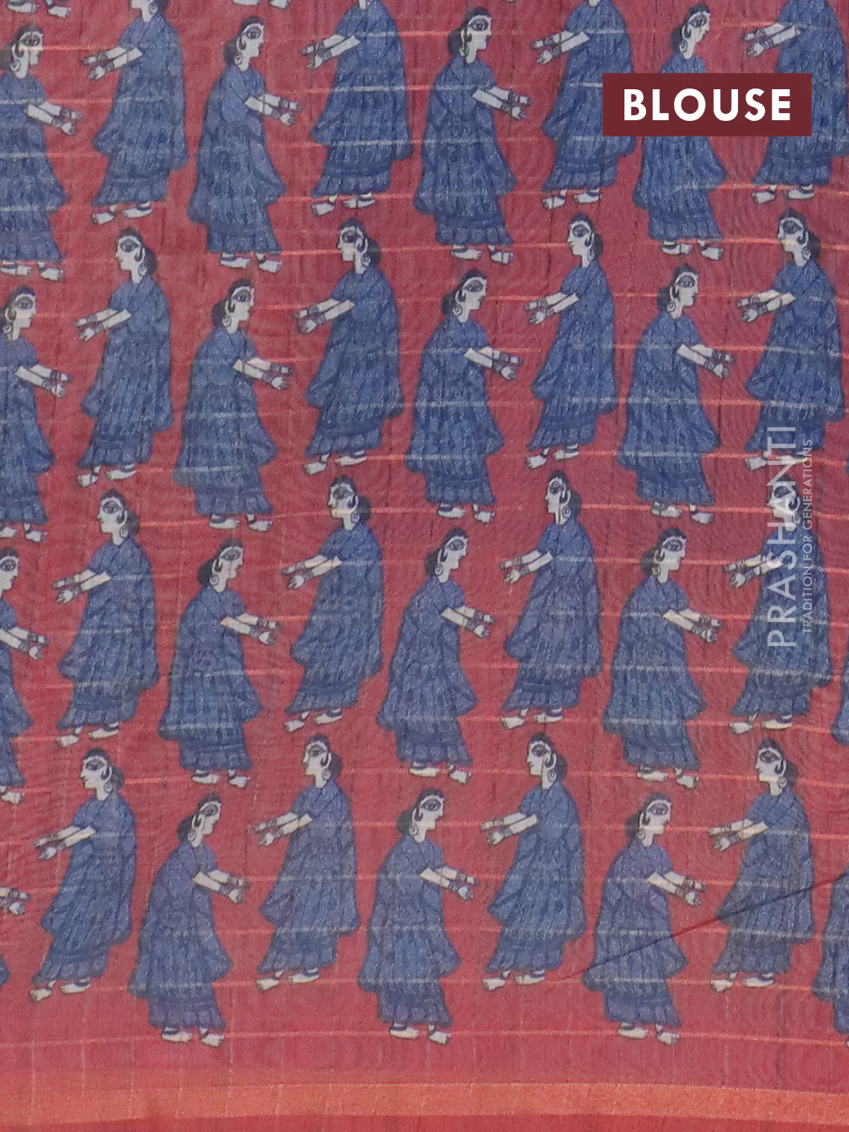 Semi chanderi saree blue and maroon shade with allover zari woven checked pattern and madhubani printed pallu - Image 4