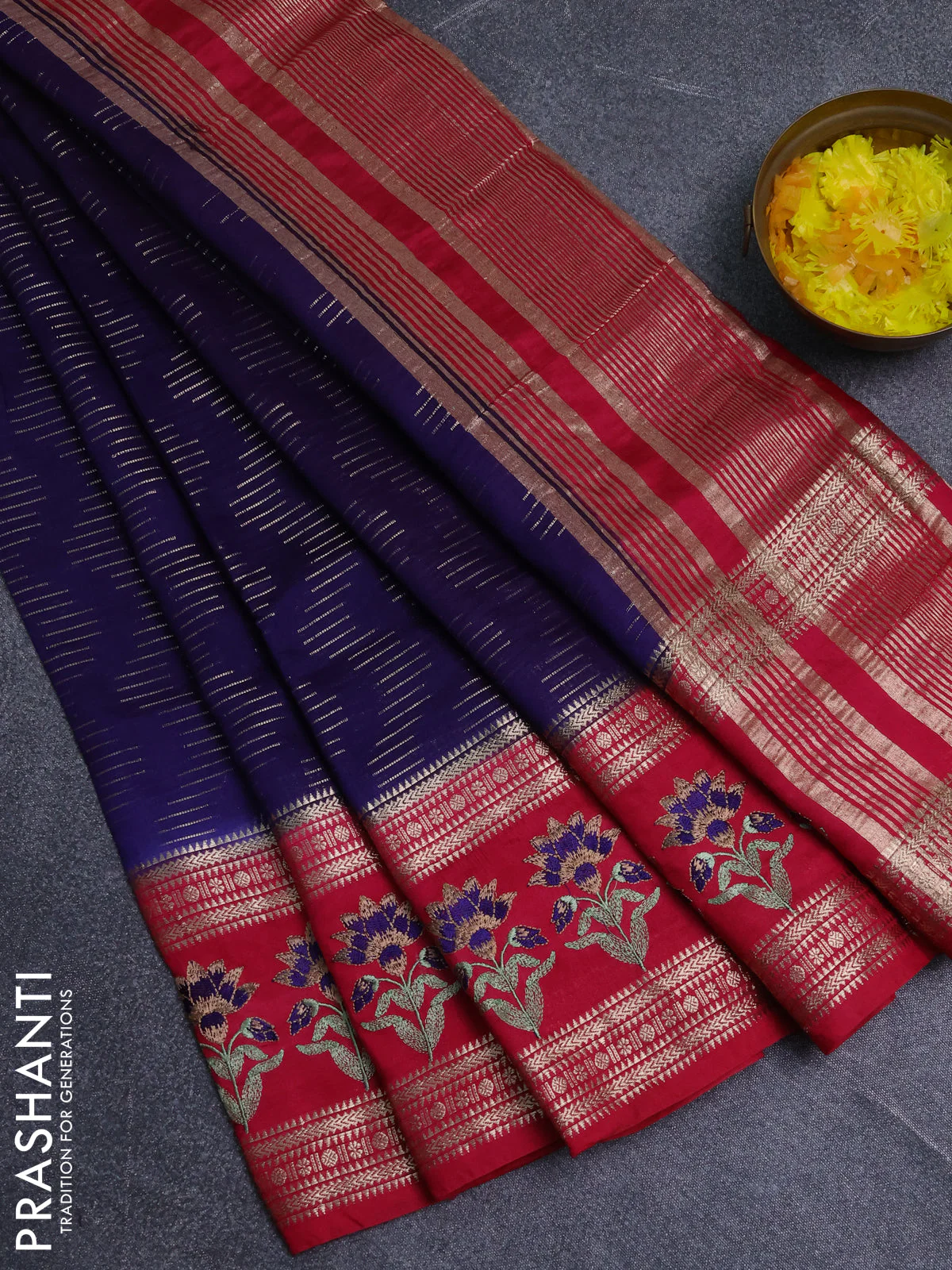 Semi chanderi saree blue and pink with allover zari weaves and embroidery zari border