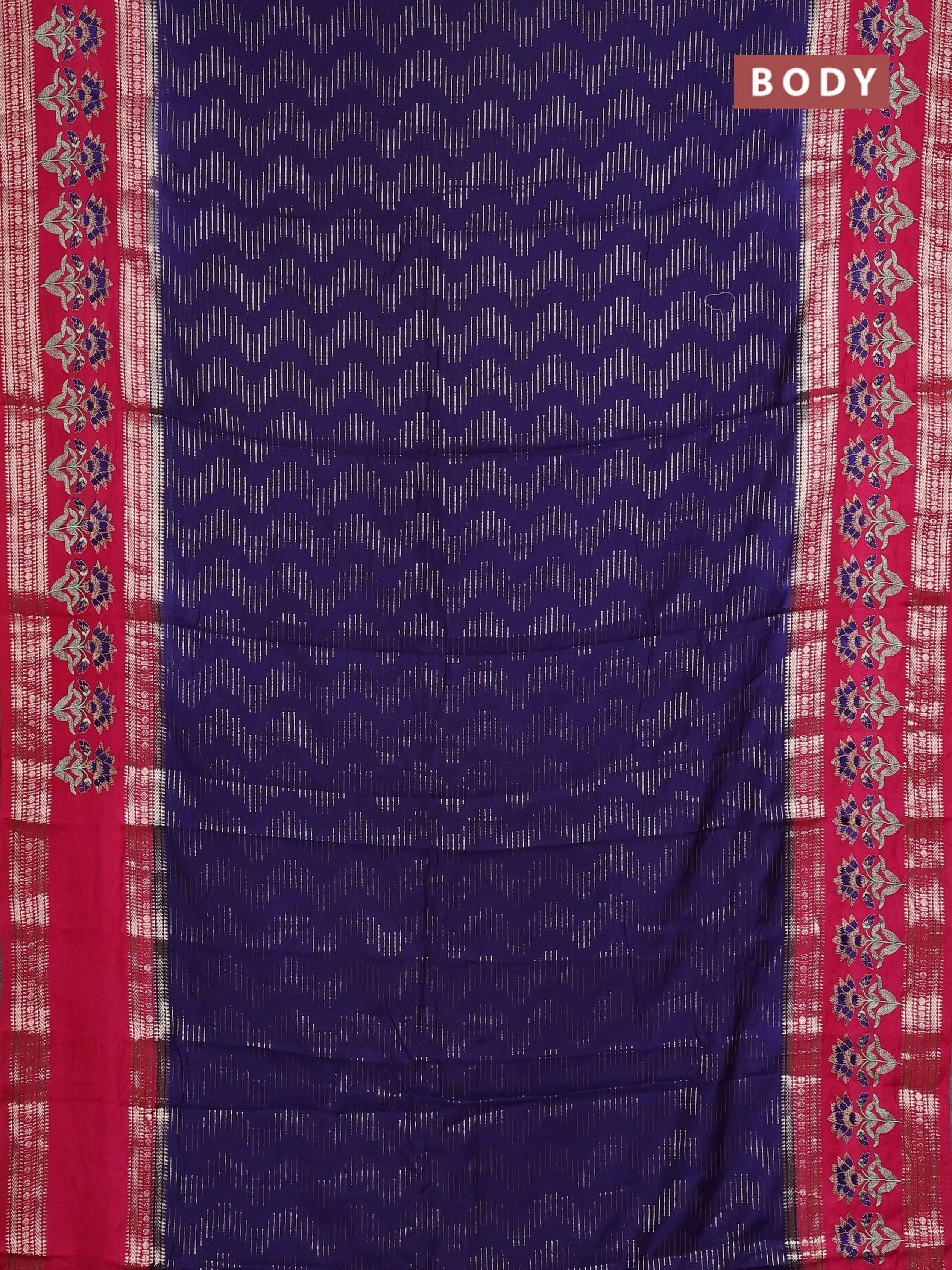 Semi chanderi saree blue and pink with allover zari weaves and embroidery zari border - Image 2