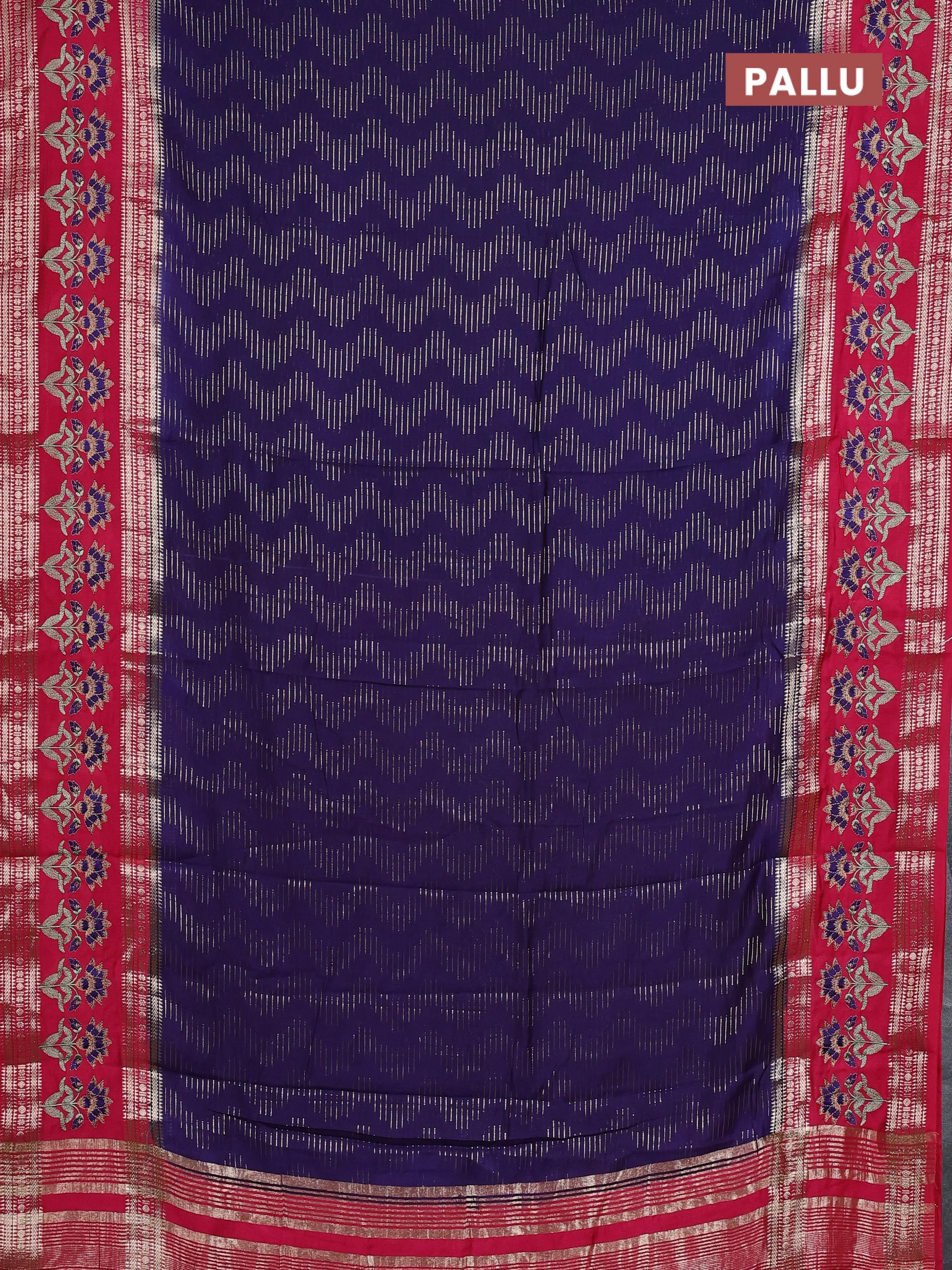 Semi chanderi saree blue and pink with allover zari weaves and embroidery zari border - Image 3