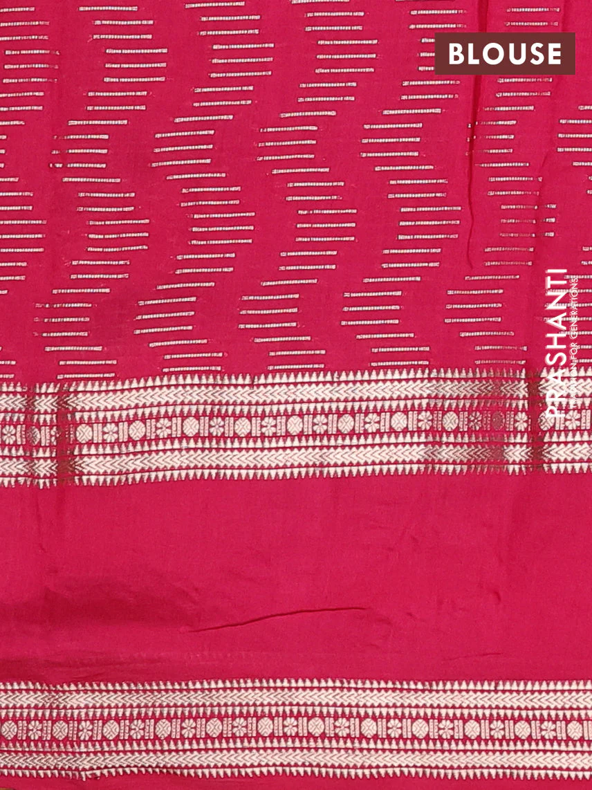 Semi chanderi saree blue and pink with allover zari weaves and embroidery zari border - Image 4