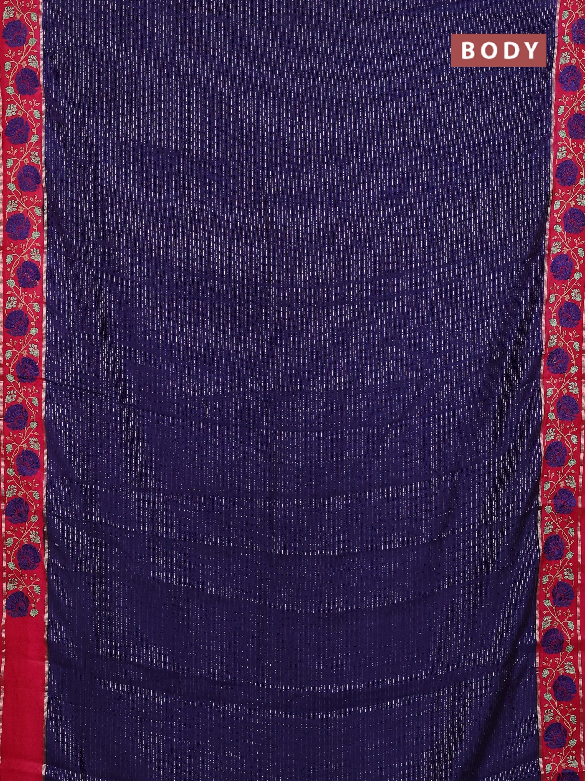 Semi chanderi saree blue and pink with allover zari weaves and embroidery zari border - Image 2