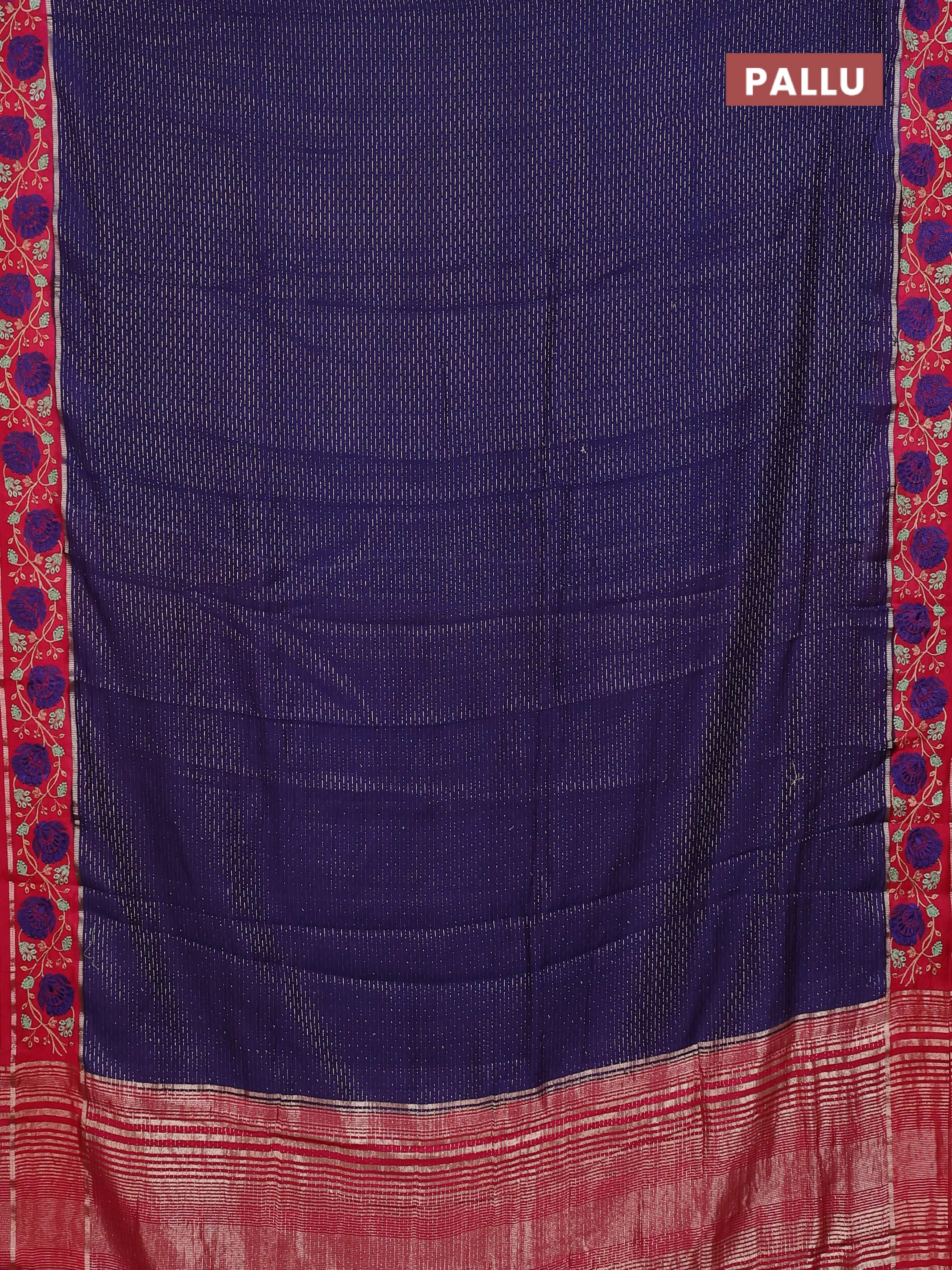 Semi chanderi saree blue and pink with allover zari weaves and embroidery zari border - Image 3
