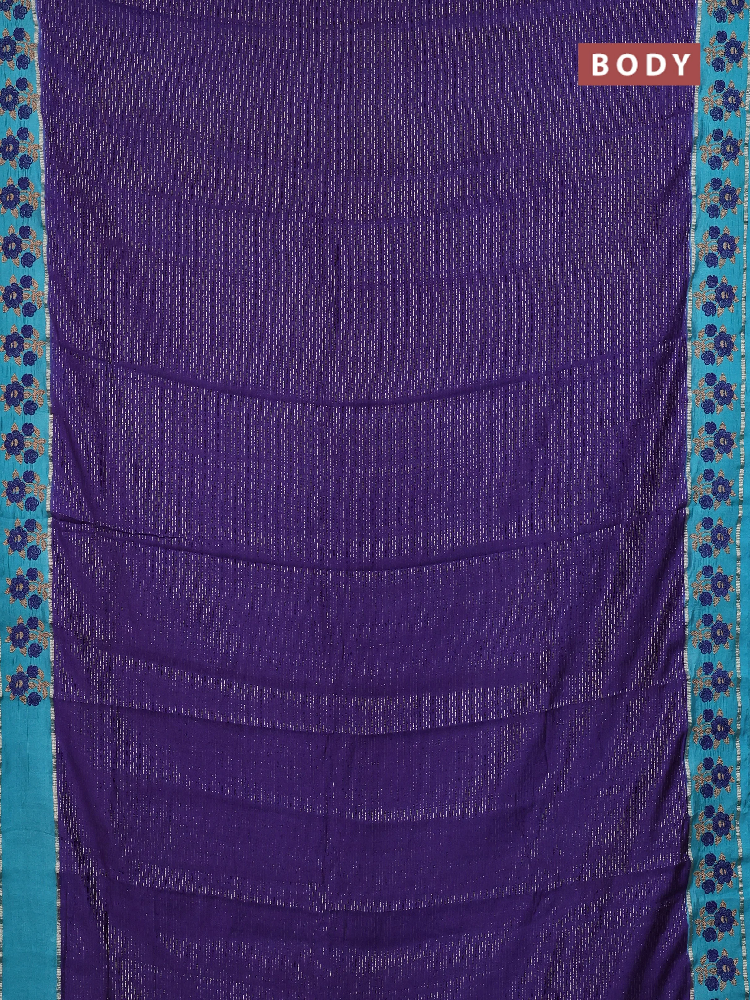 Semi chanderi saree blue and teal blue with allover zari weaves and embroidery zari border - Image 2