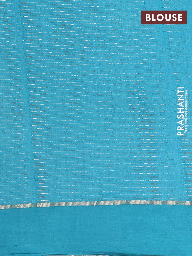 Semi chanderi saree blue and teal blue with allover zari weaves and embroidery zari border - Image 4
