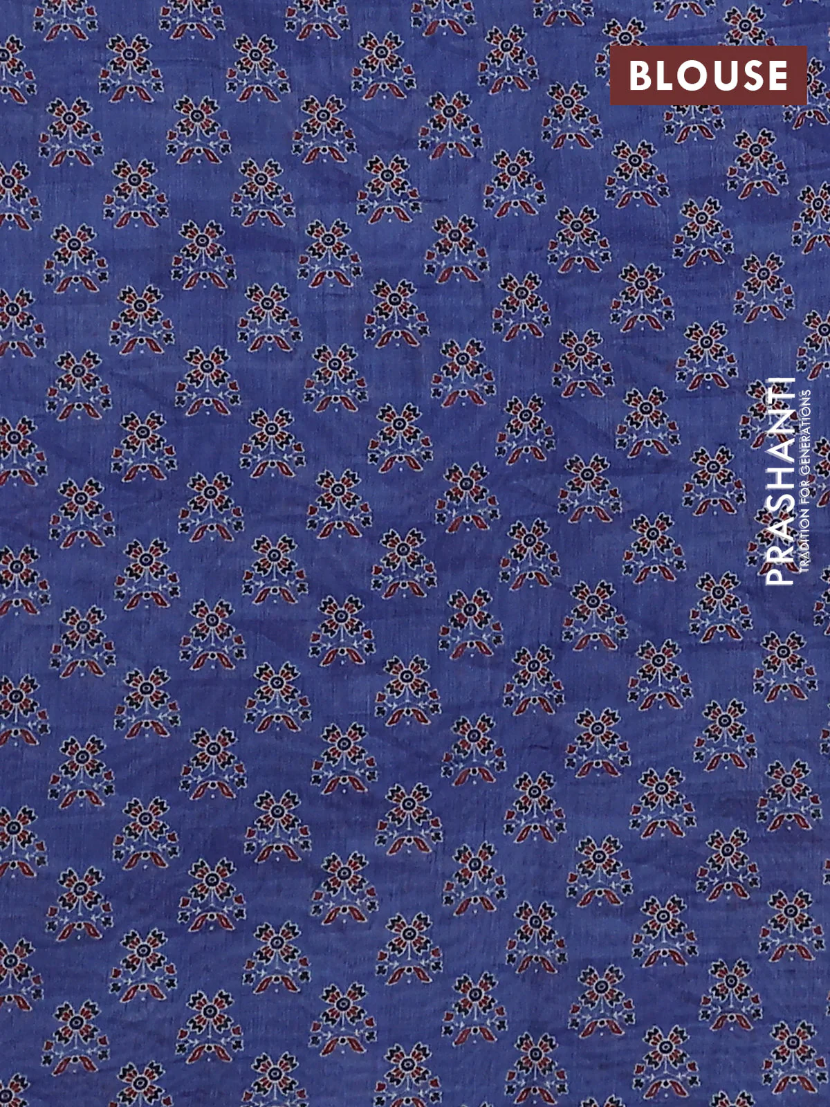 Semi chanderi saree blue with allover ajrakh prints and embroidery pallu - Image 3