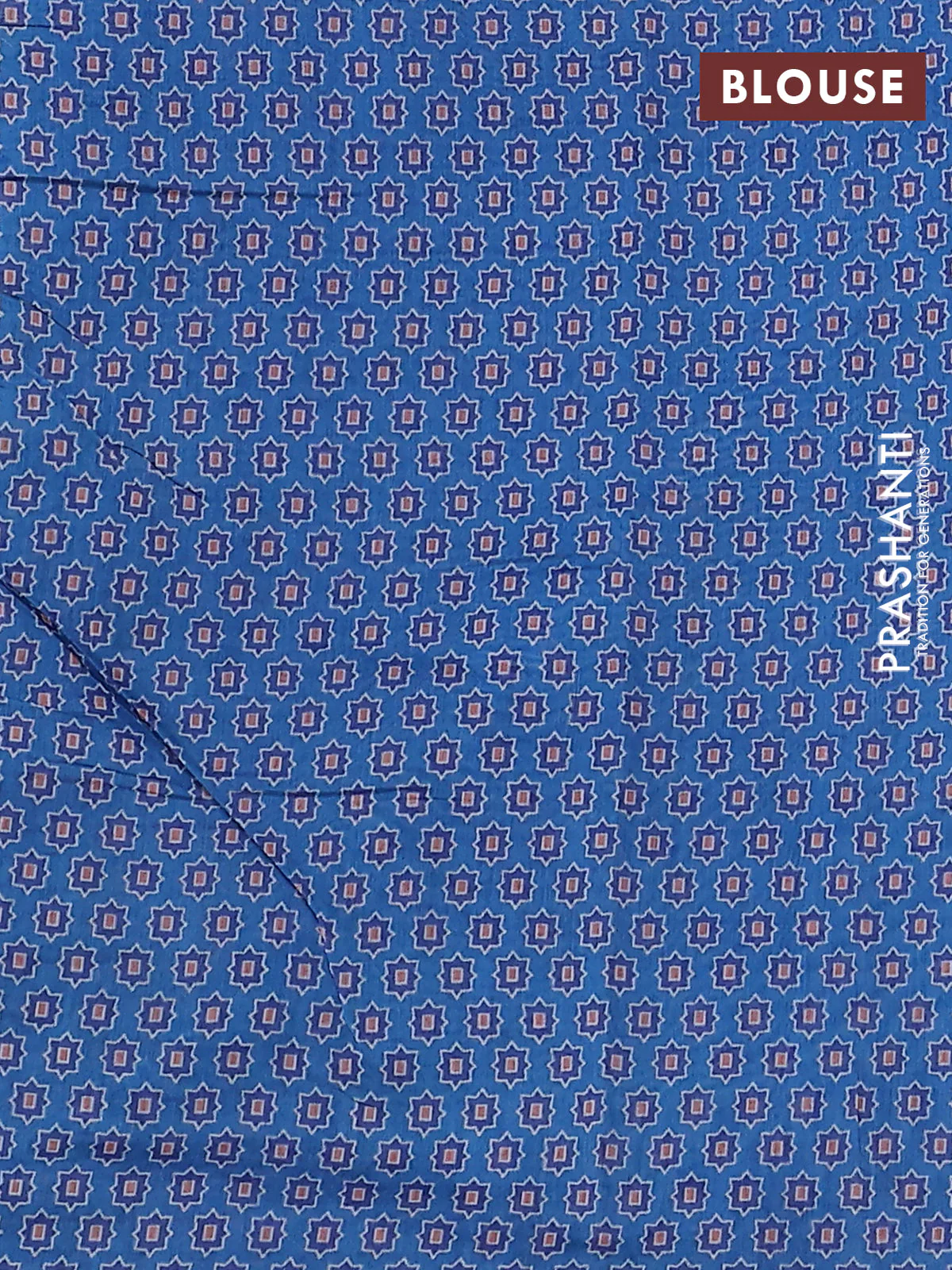 Semi chanderi saree blue with allover ajrakh prints and embroidery pallu - Image 3
