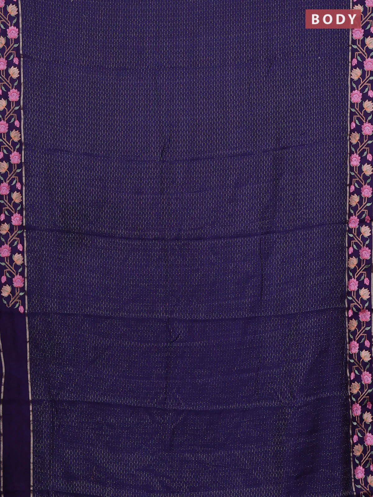 Semi chanderi saree blue with allover zari weaves and floral embroidery border - Image 2