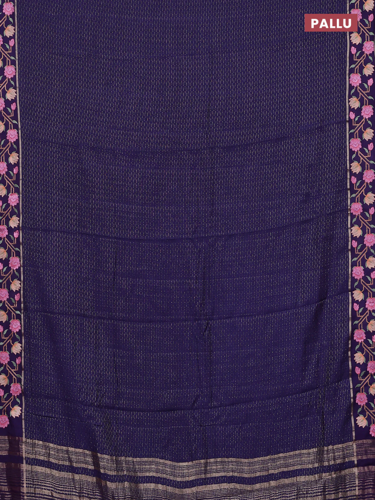 Semi chanderi saree blue with allover zari weaves and floral embroidery border - Image 3