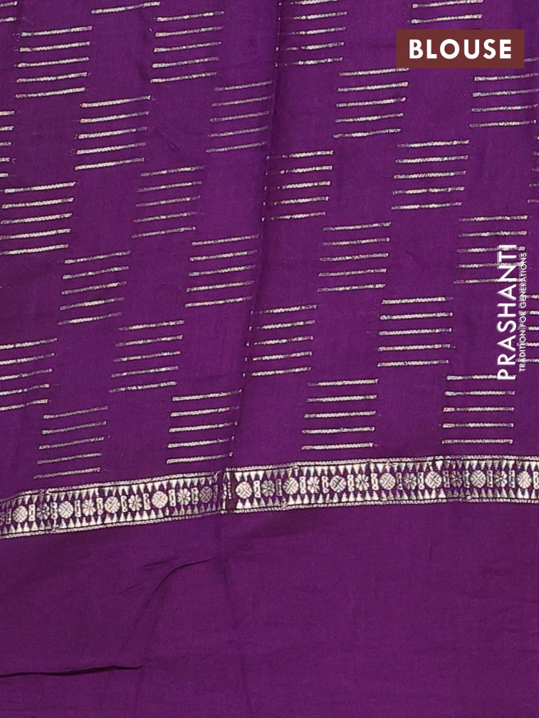 Semi chanderi saree brown and violet with allover zari weaves and embroidery border - Image 4