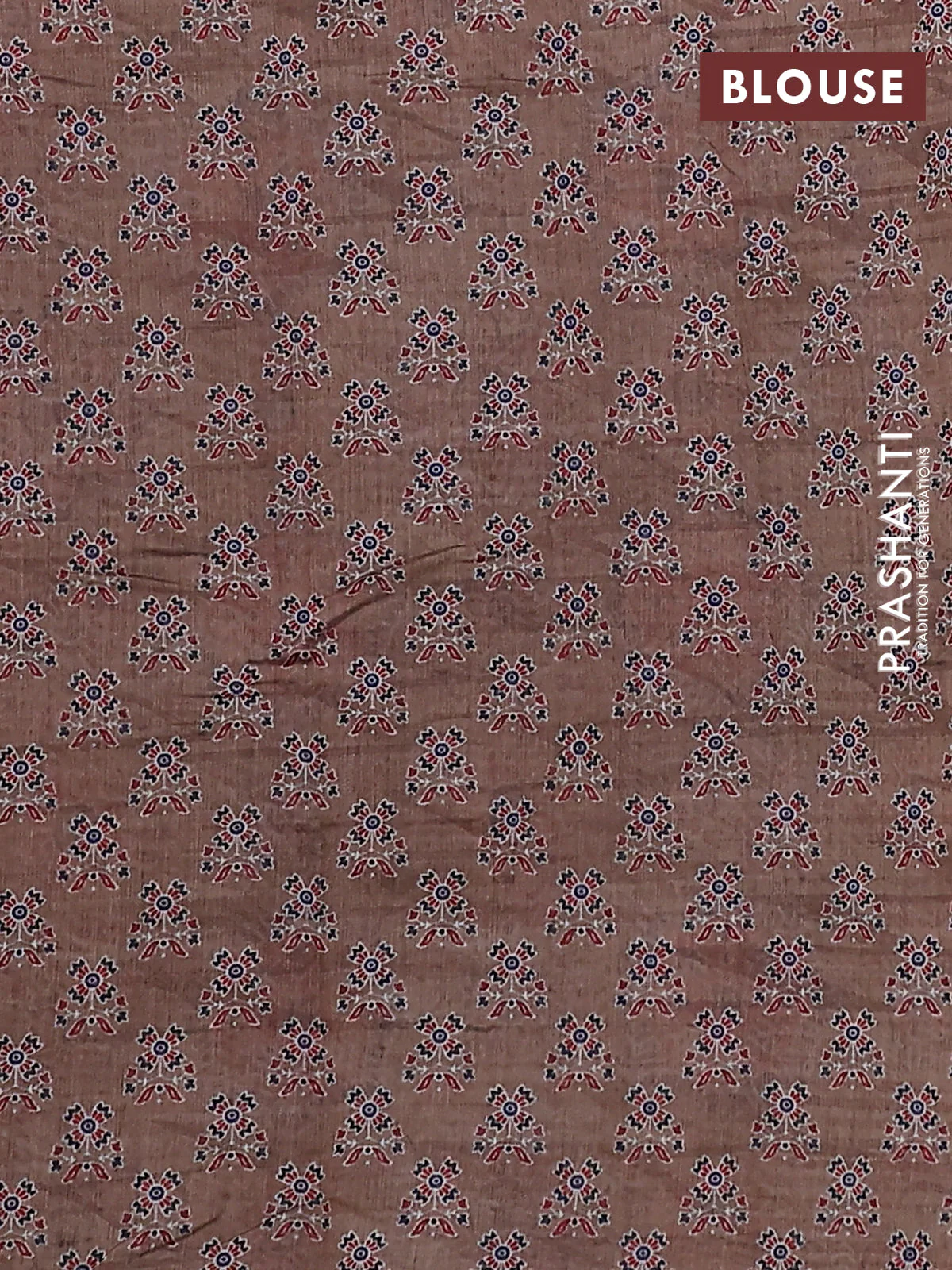 Semi chanderi saree brown shade with allover ajrakh prints and embroidery pallu - Image 3