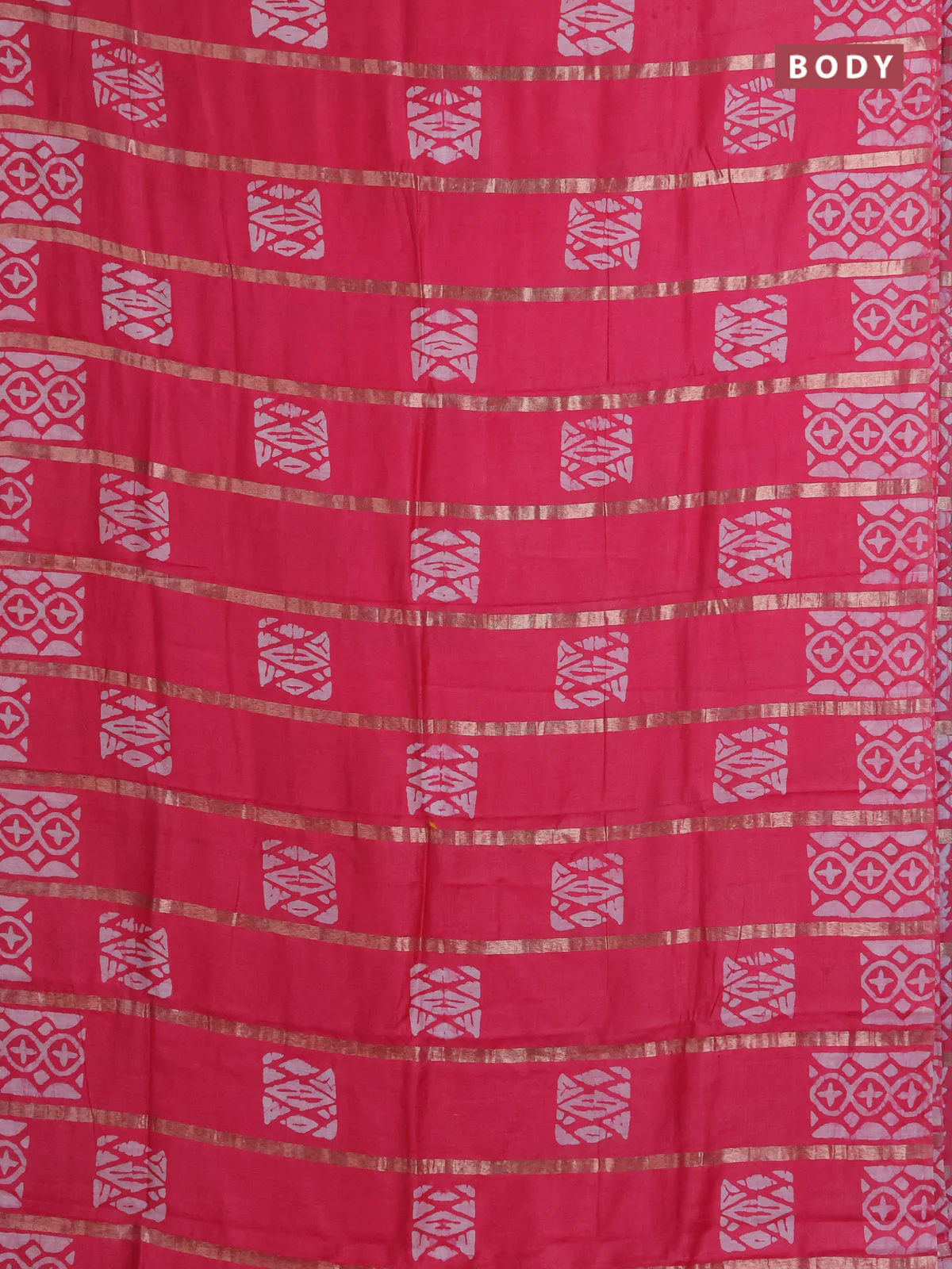 Semi chanderi saree candy pink with allover zari strips & batik butta prints in borderless style - Image 2