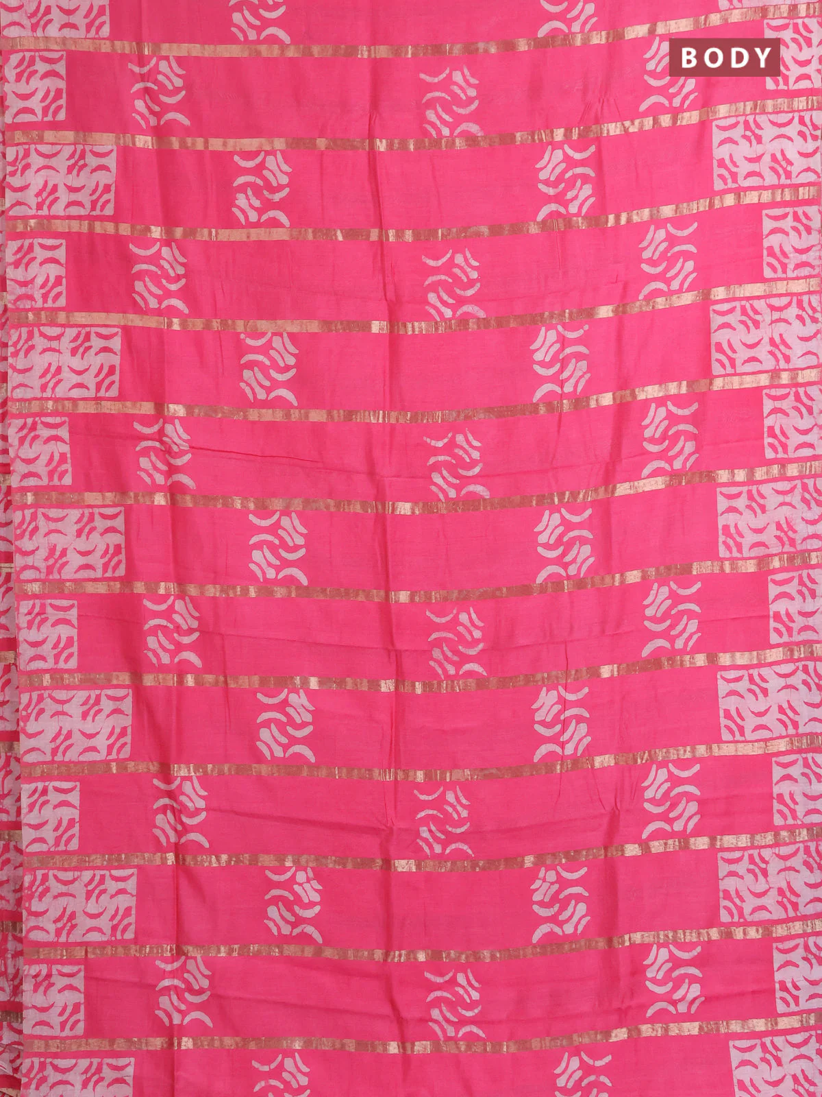 Semi chanderi saree candy pink with allover zari strips & batik butta prints in borderless style - Image 2