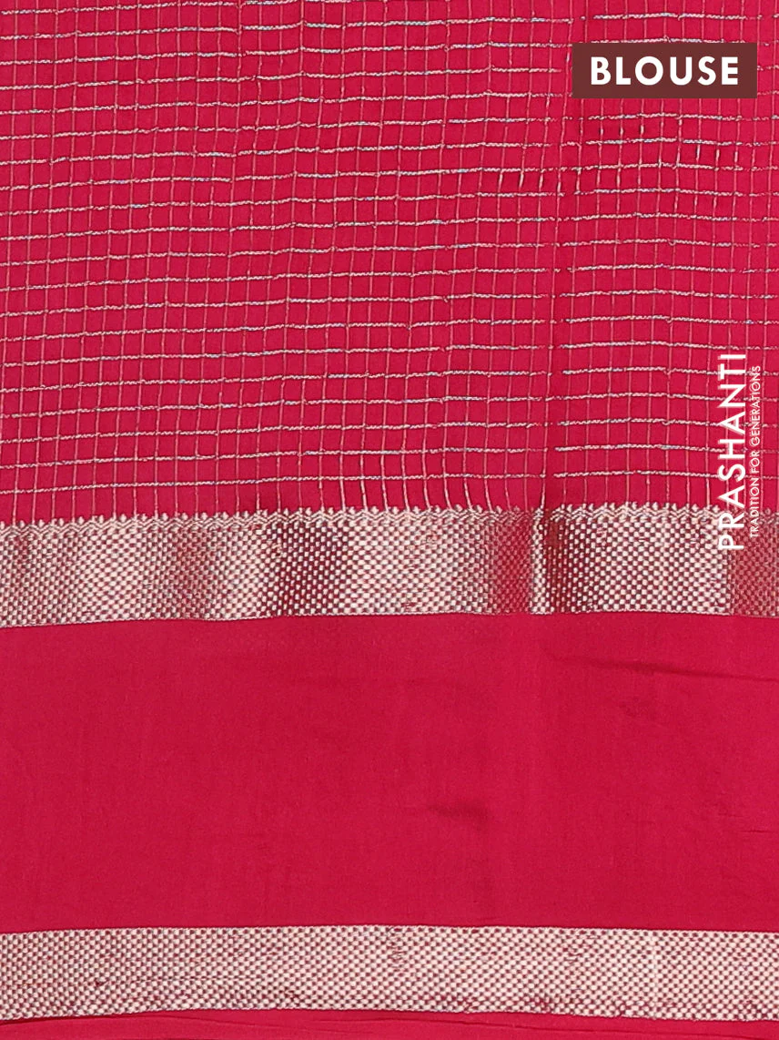 Semi chanderi saree dark blue and pink with allover zari woven checked pattern and embroidery zari border - Image 4