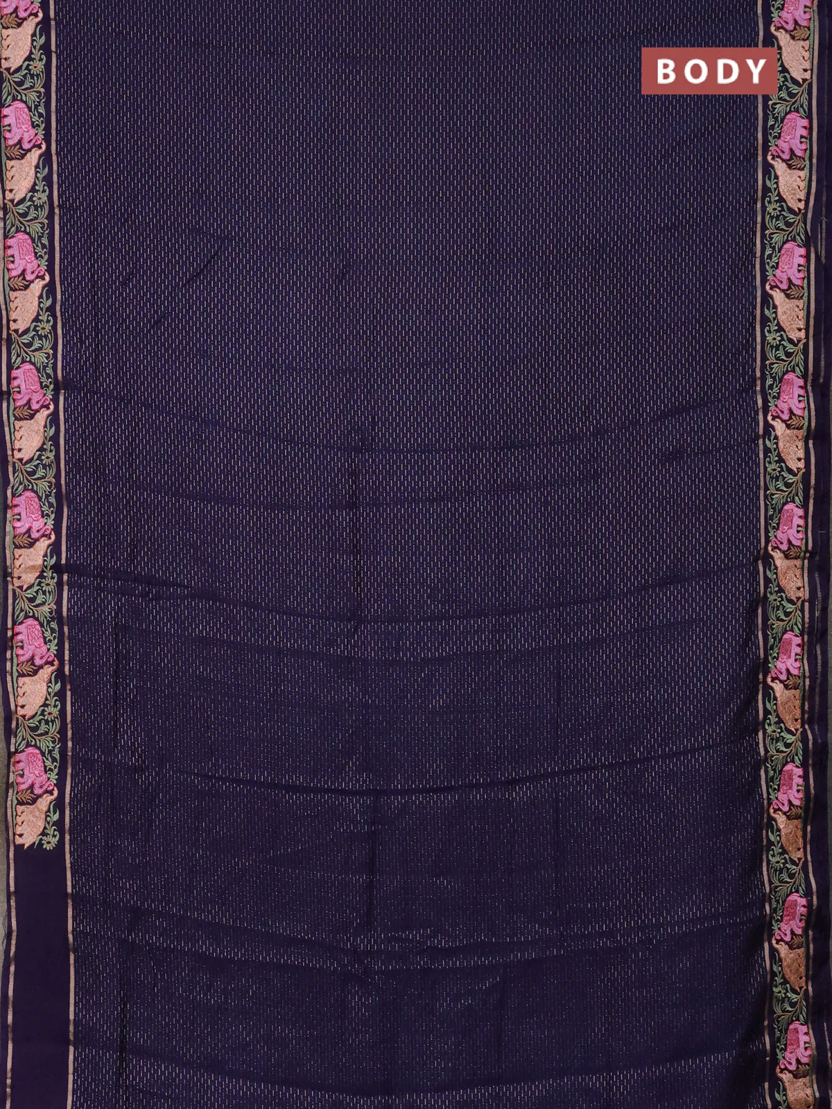 Semi chanderi saree dark blue with allover zari weaves and floral embroidery border - Image 2