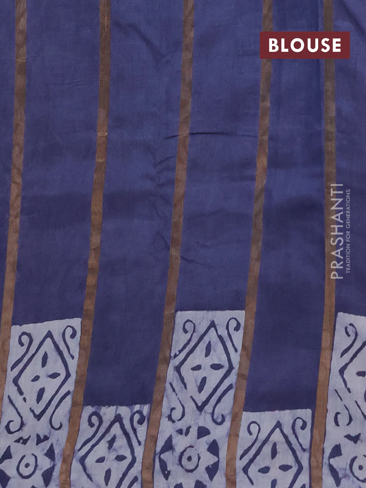 Semi chanderi saree dark grey with allover zari strips & batik butta prints in borderless style - Image 4