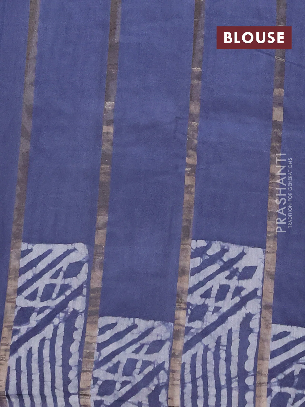 Semi chanderi saree dark grey with allover zari strips & batik butta prints in borderless style - Image 4