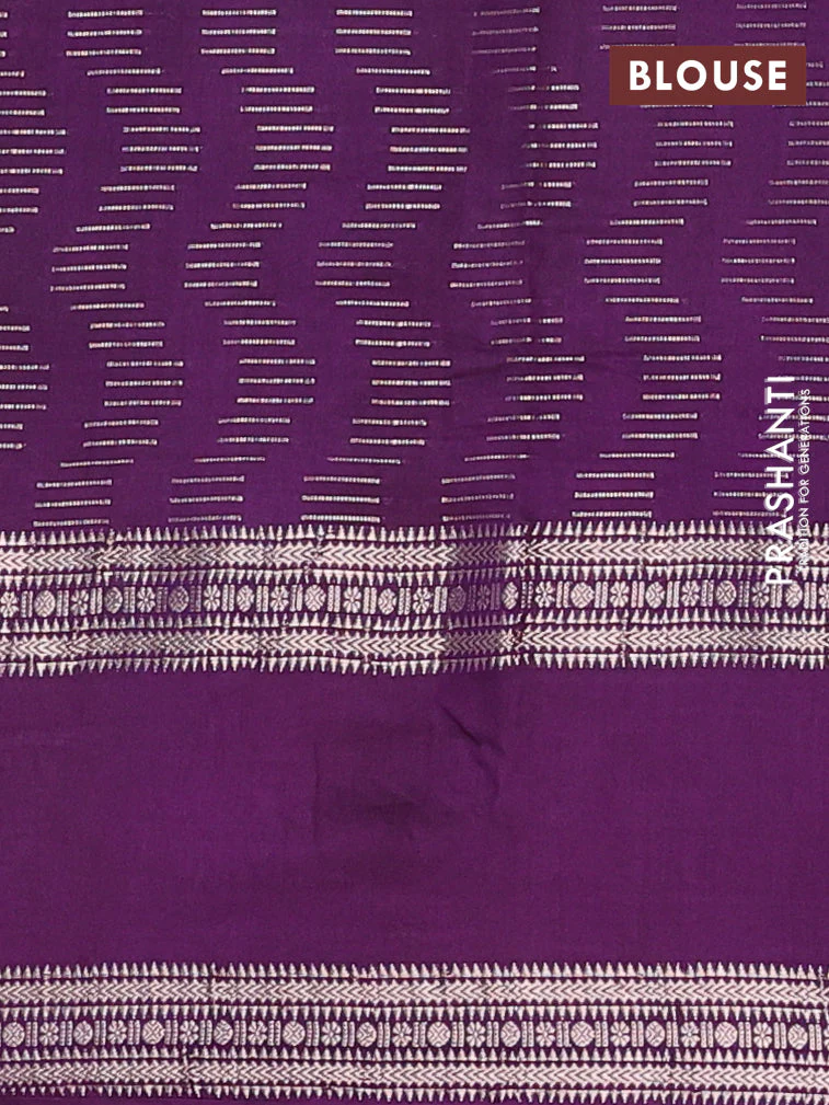 Semi chanderi saree dark mustard and violet with allover zari weaves and embroidery zari border - Image 4