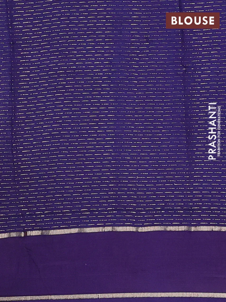 Semi chanderi saree dark mustard and violet with allover zari weaves and embroidery zari border - Image 4
