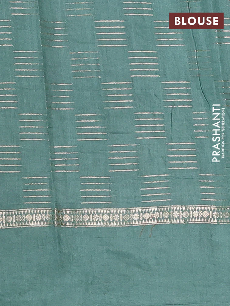 Semi chanderi saree deep maroon and pastel green with allover zari weaves and embroidery border - Image 4