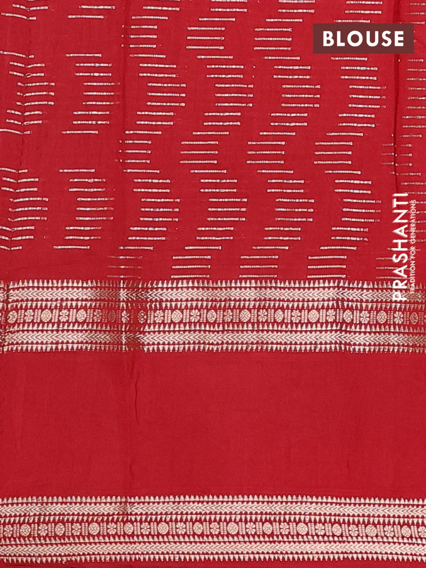 Semi chanderi saree deep maroon and red with allover zari weaves and embroidery zari border - Image 4